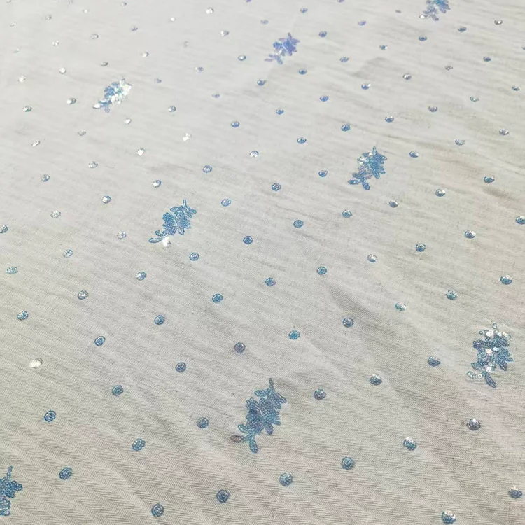 Iridescent Sequin Embroidered Tencel Blend Fabric - 006