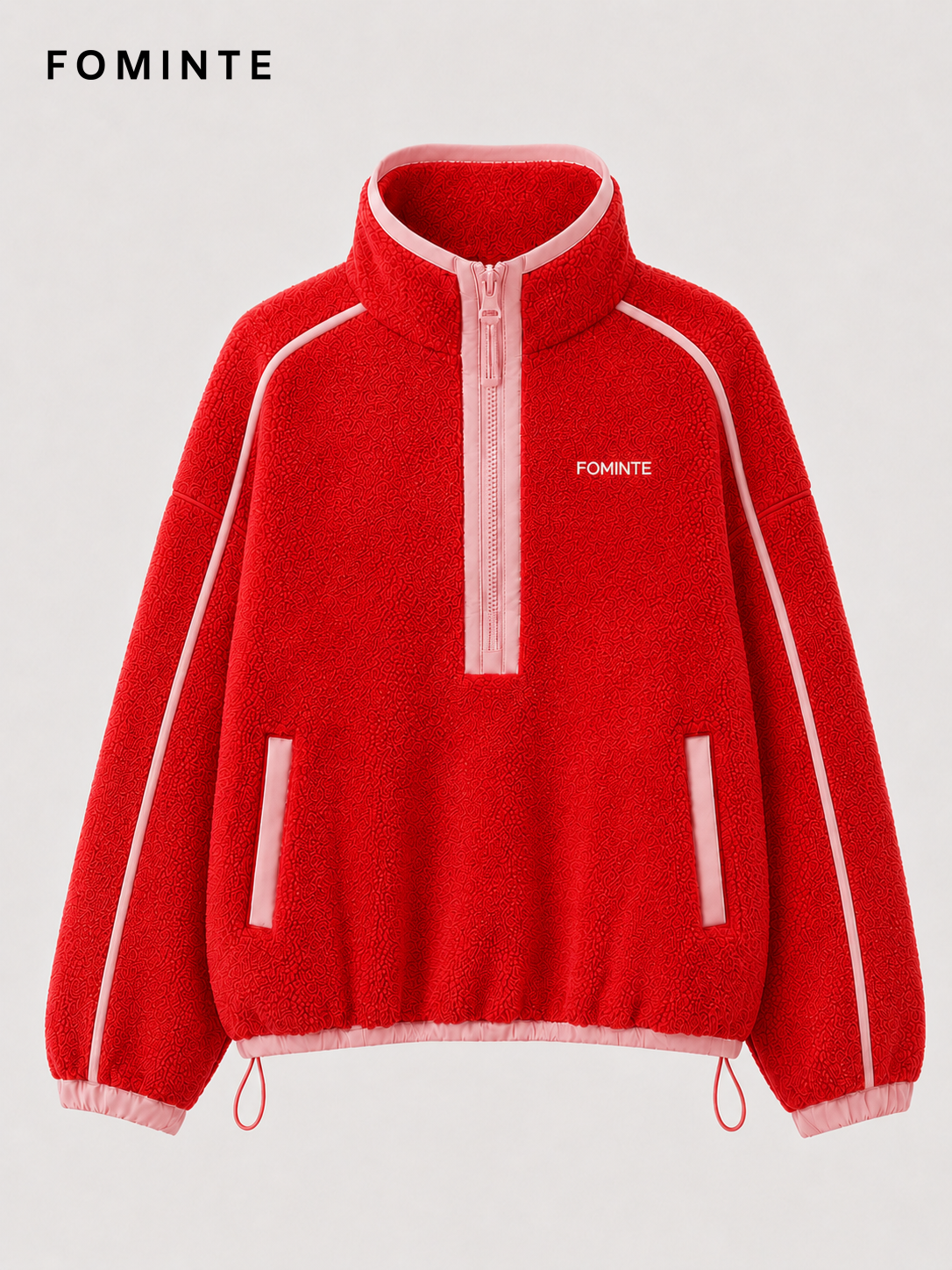Tomato Red and Mist Pink Women's Colorblock Quarter-Zip Fleece Pullover Wholesale Custom Outerwear - FM0802000444-2