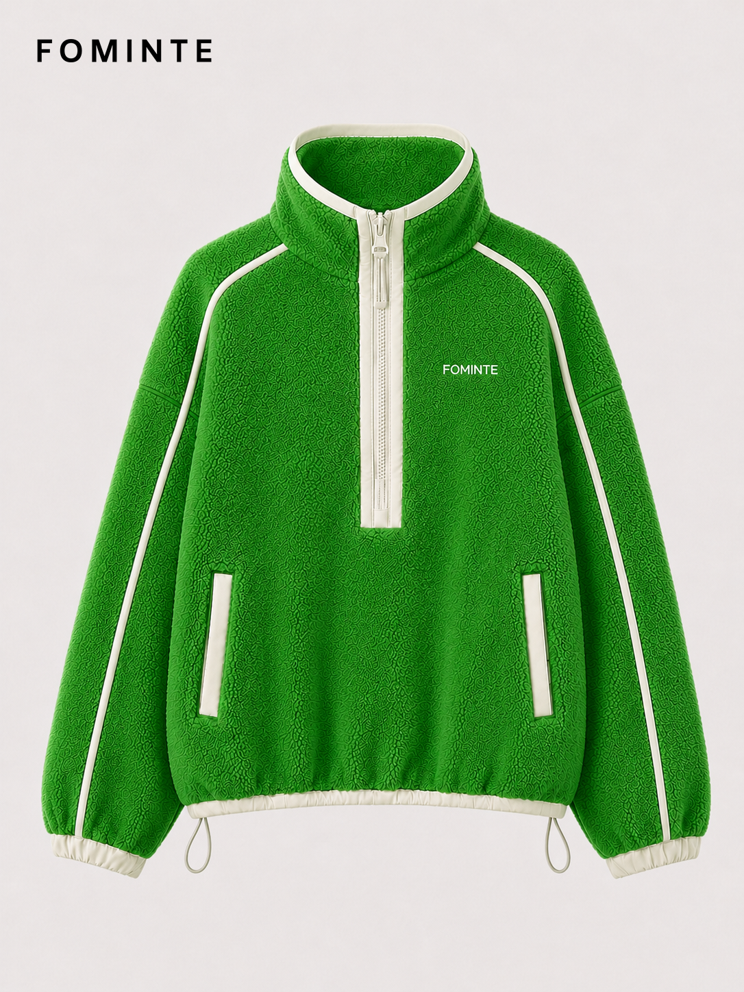 Grass Green and Cream Women's Colorblock Quarter-Zip Fleece Pullover Wholesale Custom Outerwear - FM0802000444-3