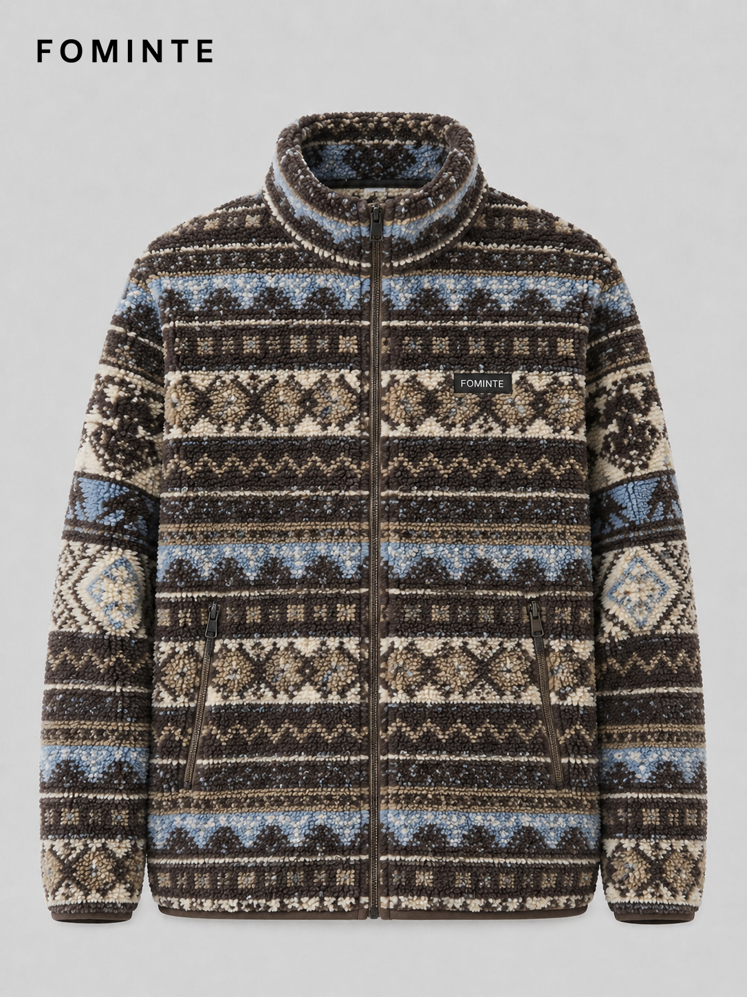 Brown and Blue Nordic Print Women's Nordic Print Full-Zip Fleece Jacket Wholesale Custom Outerwear - FM0802000445