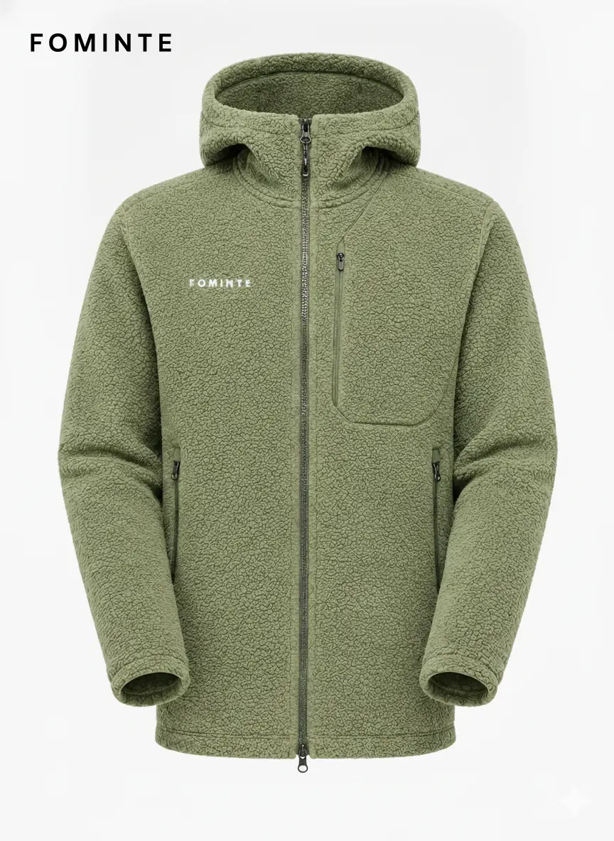 Men's Grey Bean Green Full-Zip Sherpa Fleece Hooded Jacket