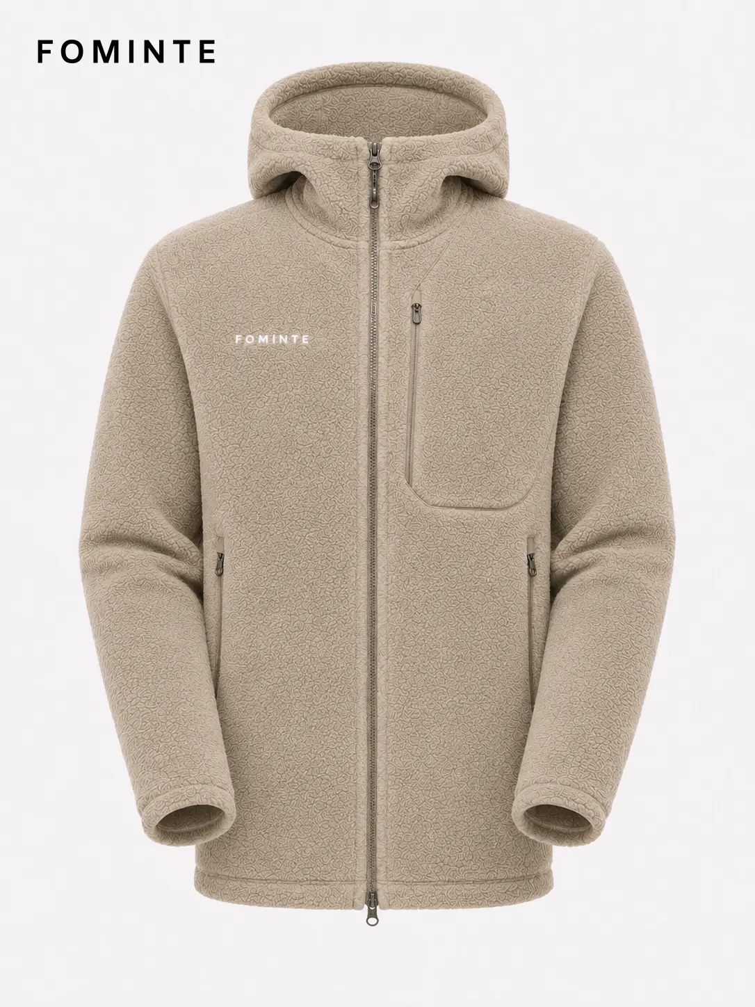 Men's Beige Coffee Full-Zip Sherpa Fleece Hooded Jacket