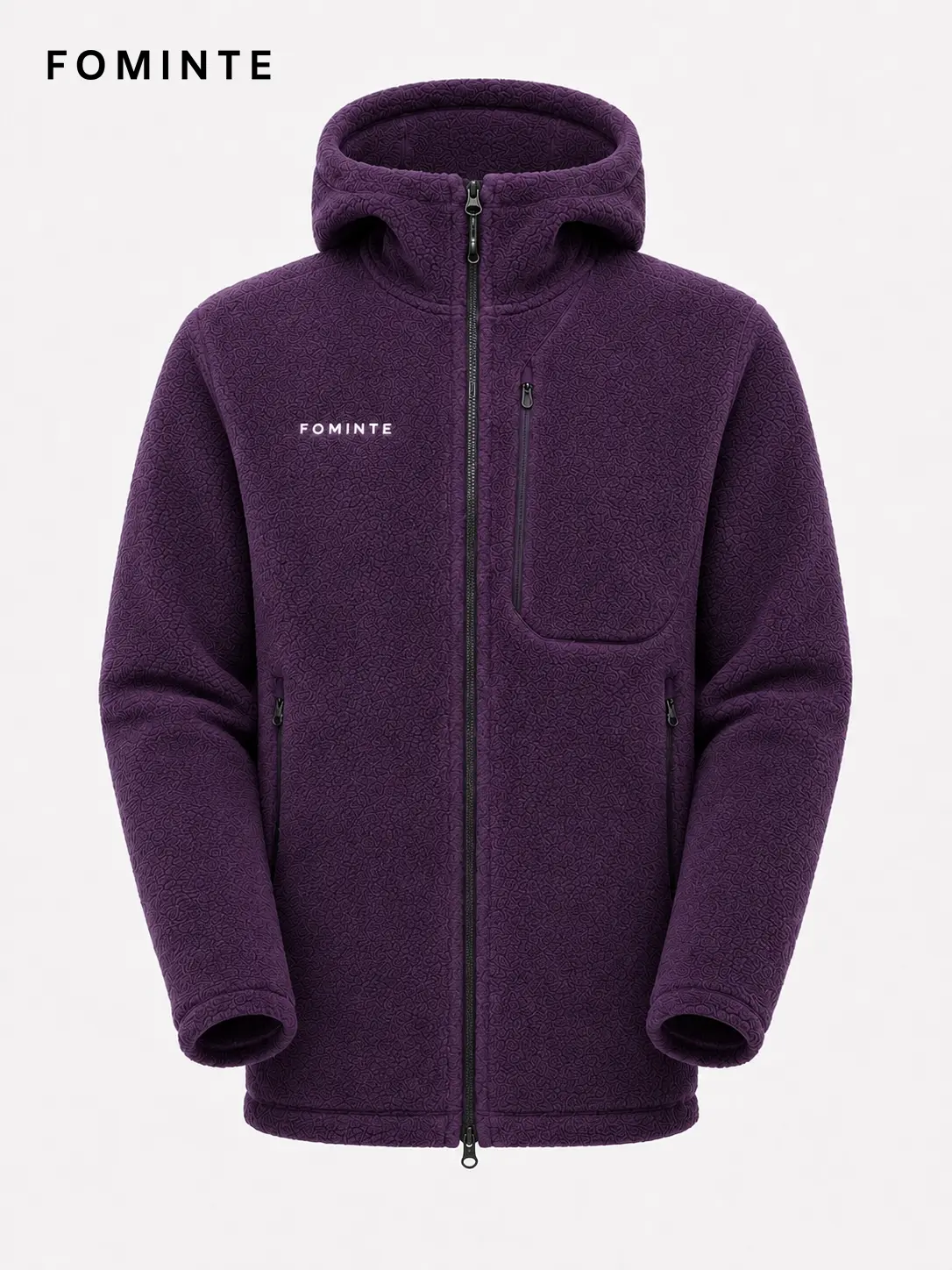 Men's Dark Purple Full-Zip Sherpa Fleece Hooded Jacket