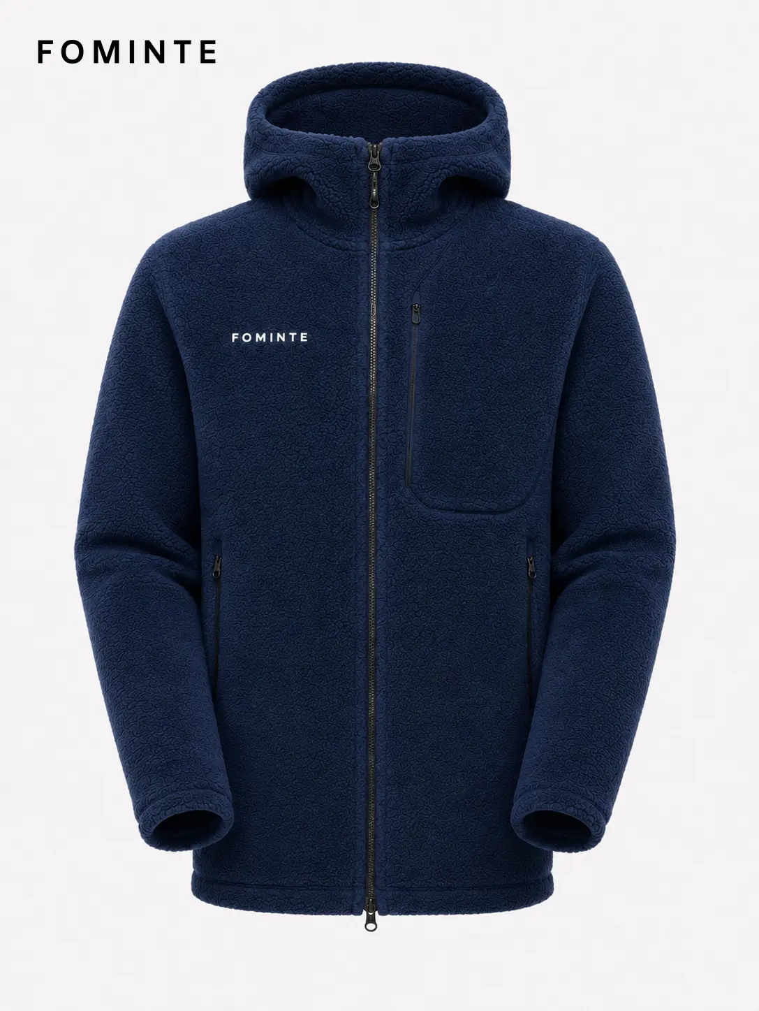 Men's Navy Blue Full-Zip Sherpa Fleece Hooded Jacket