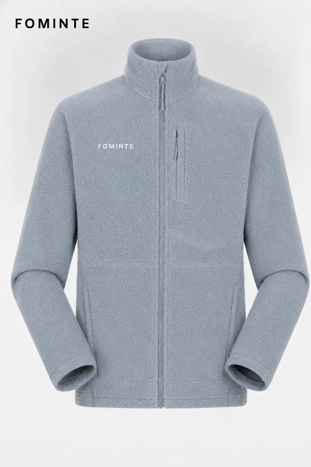 Men's Light Grey Blue Stand Collar Color-Block Fleece Jacket