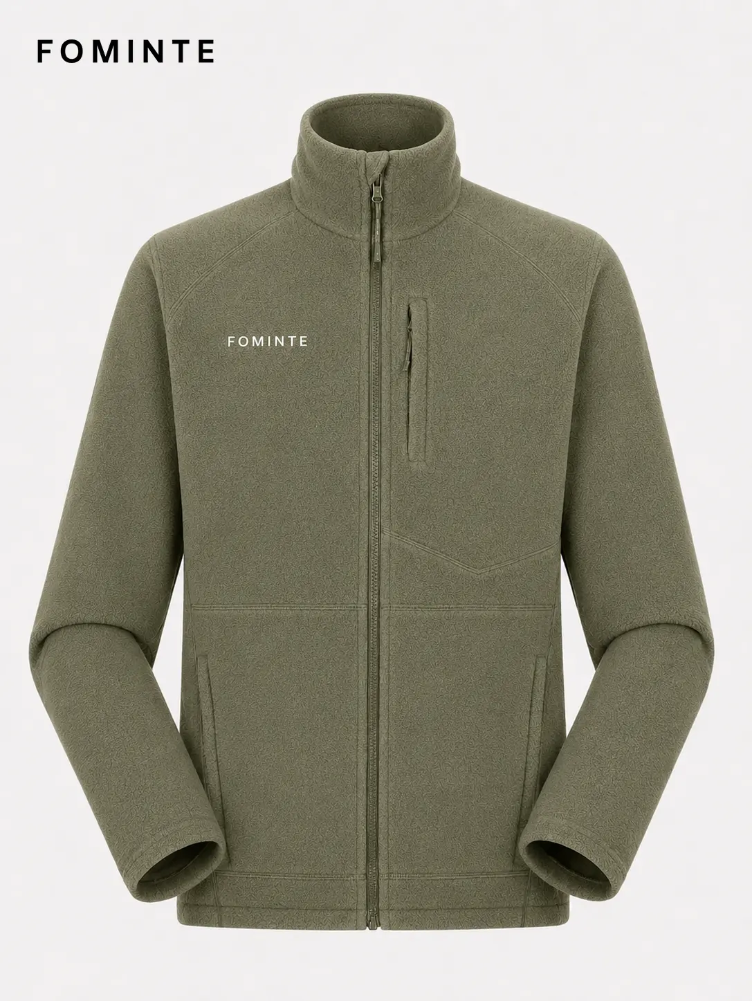 Men's Light Olive Green Stand Collar Color-Block Fleece Jacket