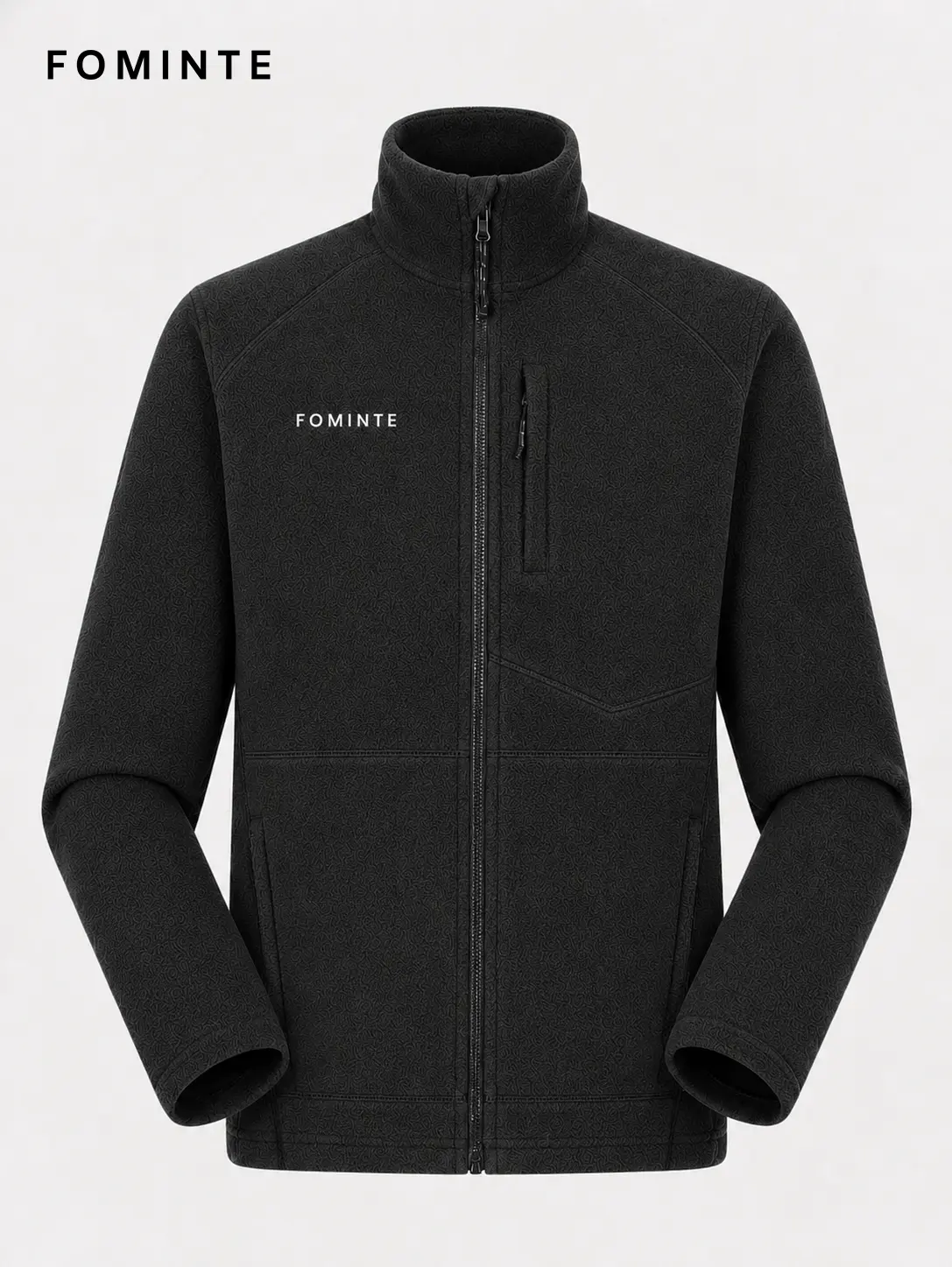 Men's Charcoal Black Stand Collar Color-Block Fleece Jacket