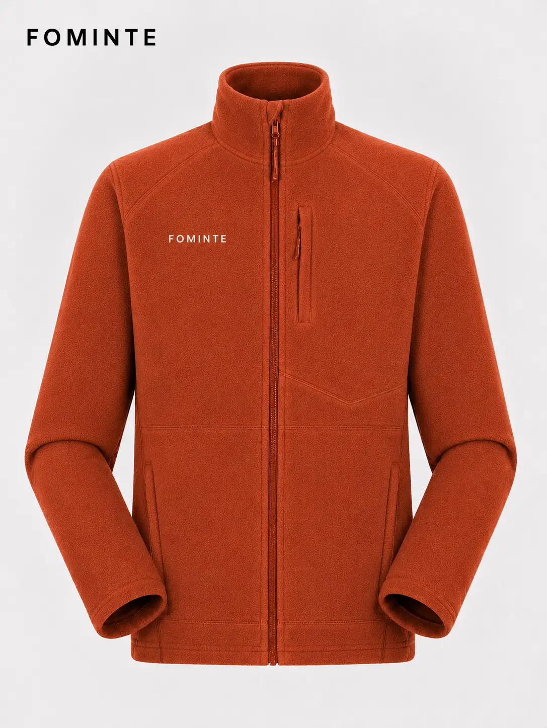 Men's Vermilion Red Stand Collar Color-Block Fleece Jacket