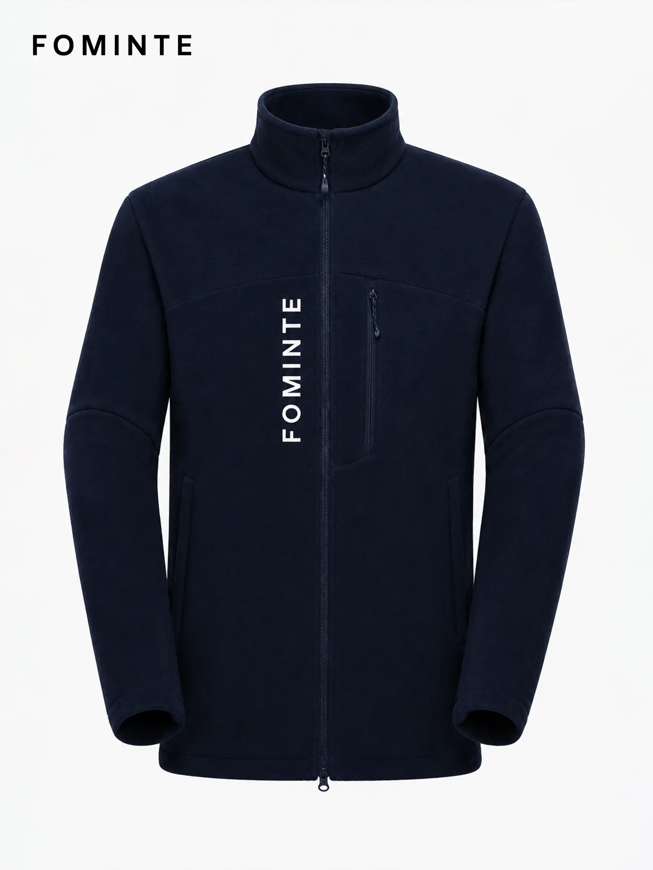 Women's Navy Blue Stand Collar Full-Zip Fleece Jacket