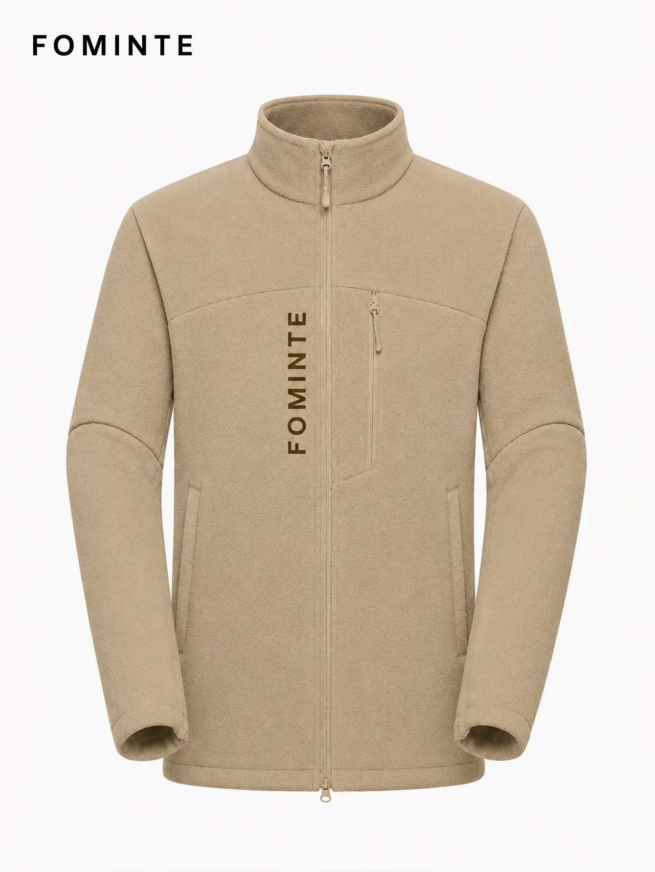Men's Light Khaki Stand Collar Full-Zip Fleece Jacket