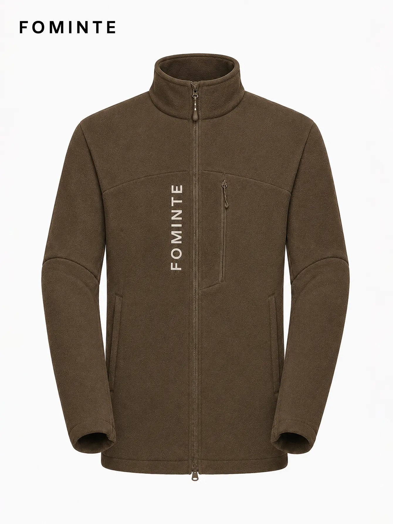 Men's Coffee Brown Stand Collar Full-Zip Fleece Jacket