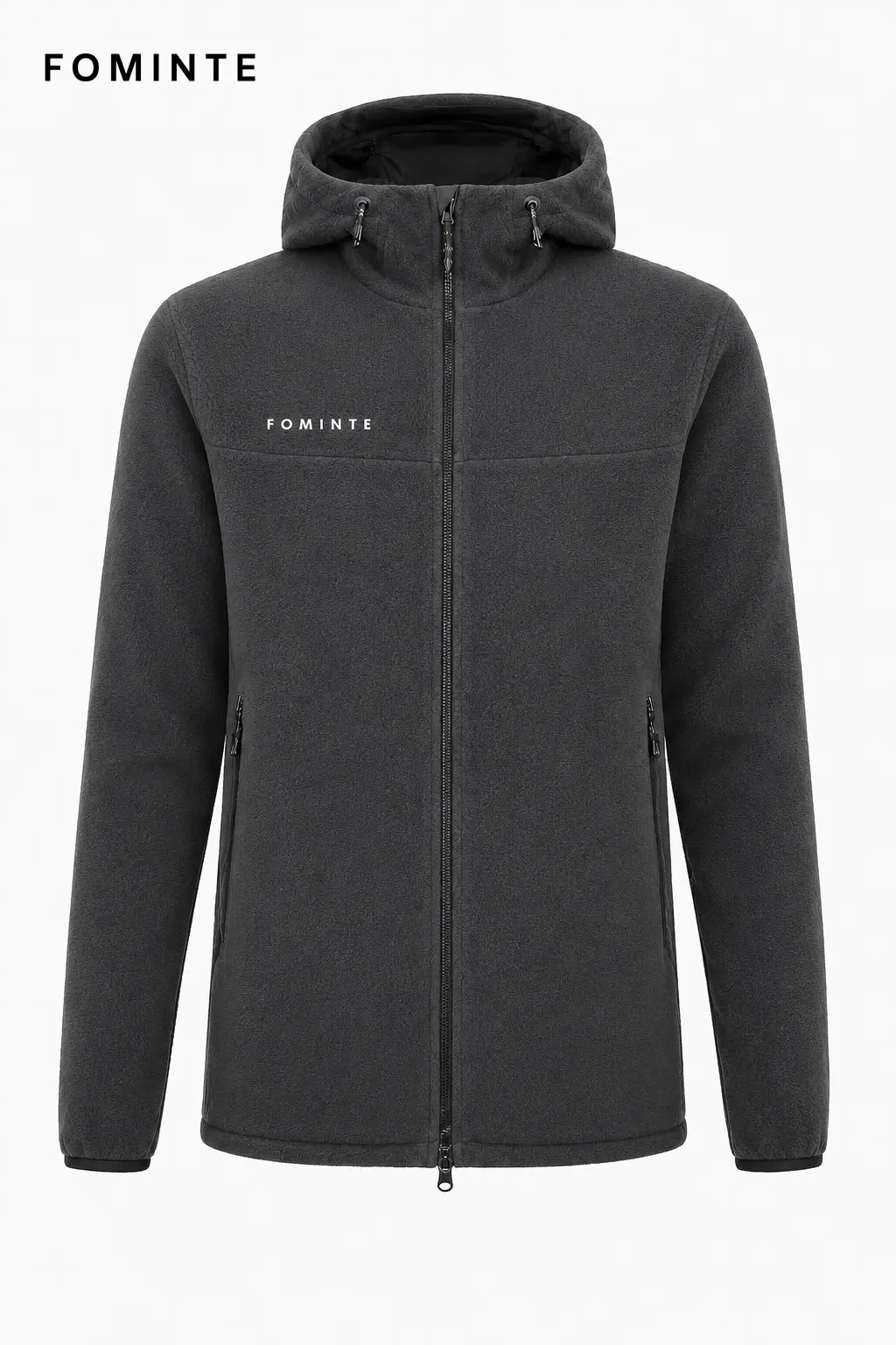 Men's Dark Grey Hooded Full-Zip Fleece Jacket