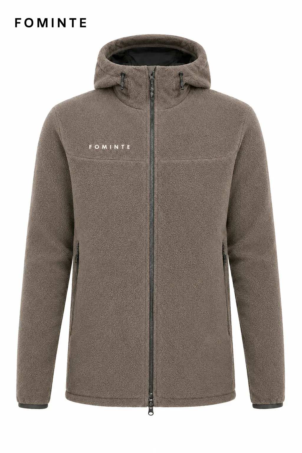 Men's Khaki Hooded Full-Zip Fleece Jacket