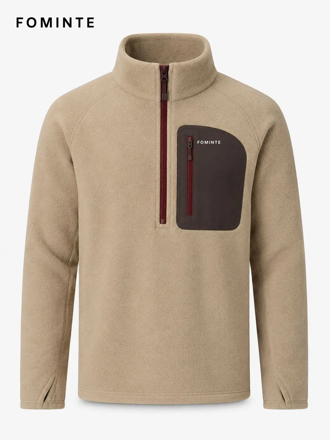 Men's Light Khaki, Brown and Burgundy Color-Block Quarter-Zip Fleece Pullover