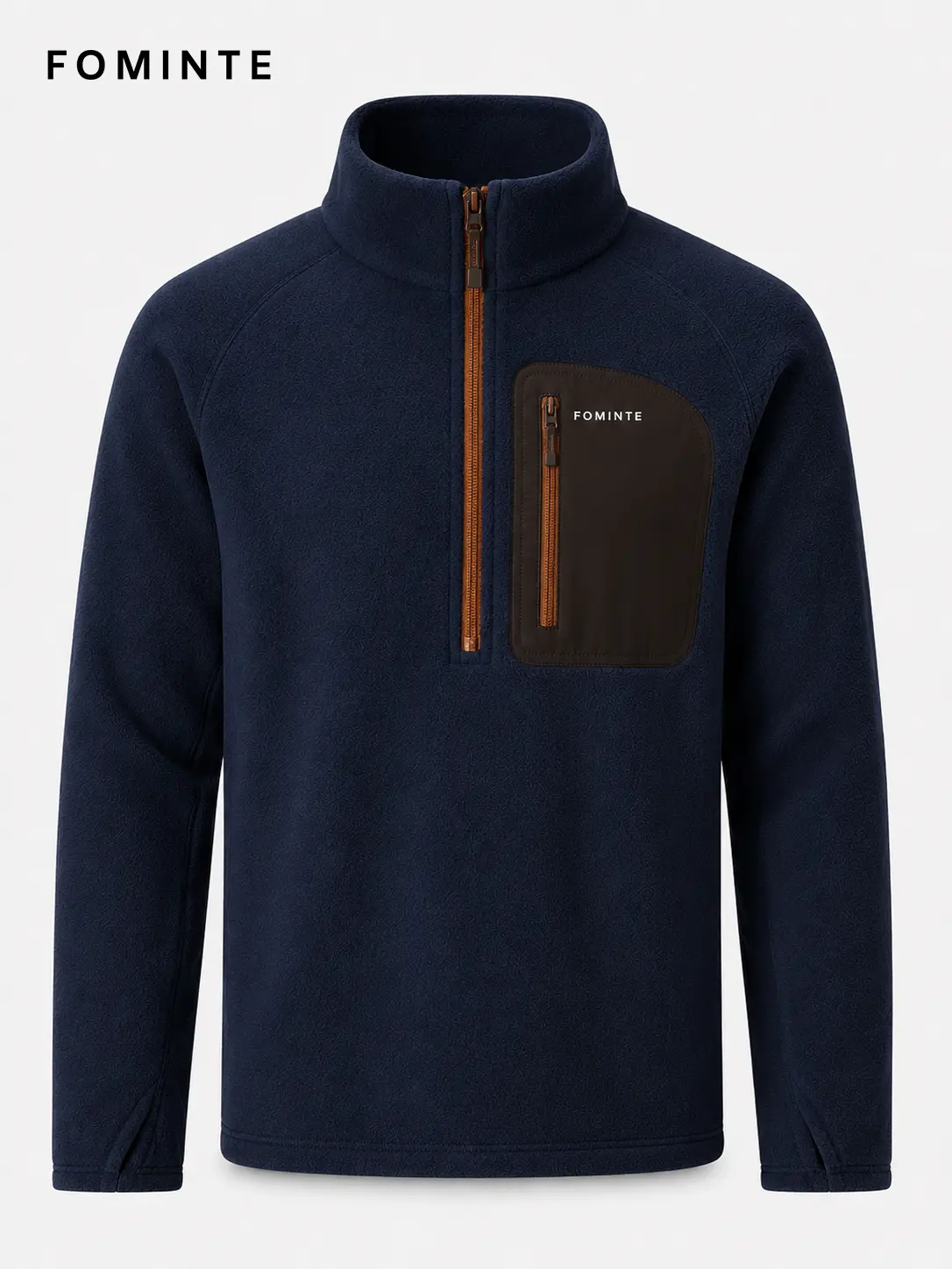 Men's Navy, Brown and Orange Color-Block Quarter-Zip Fleece Pullover