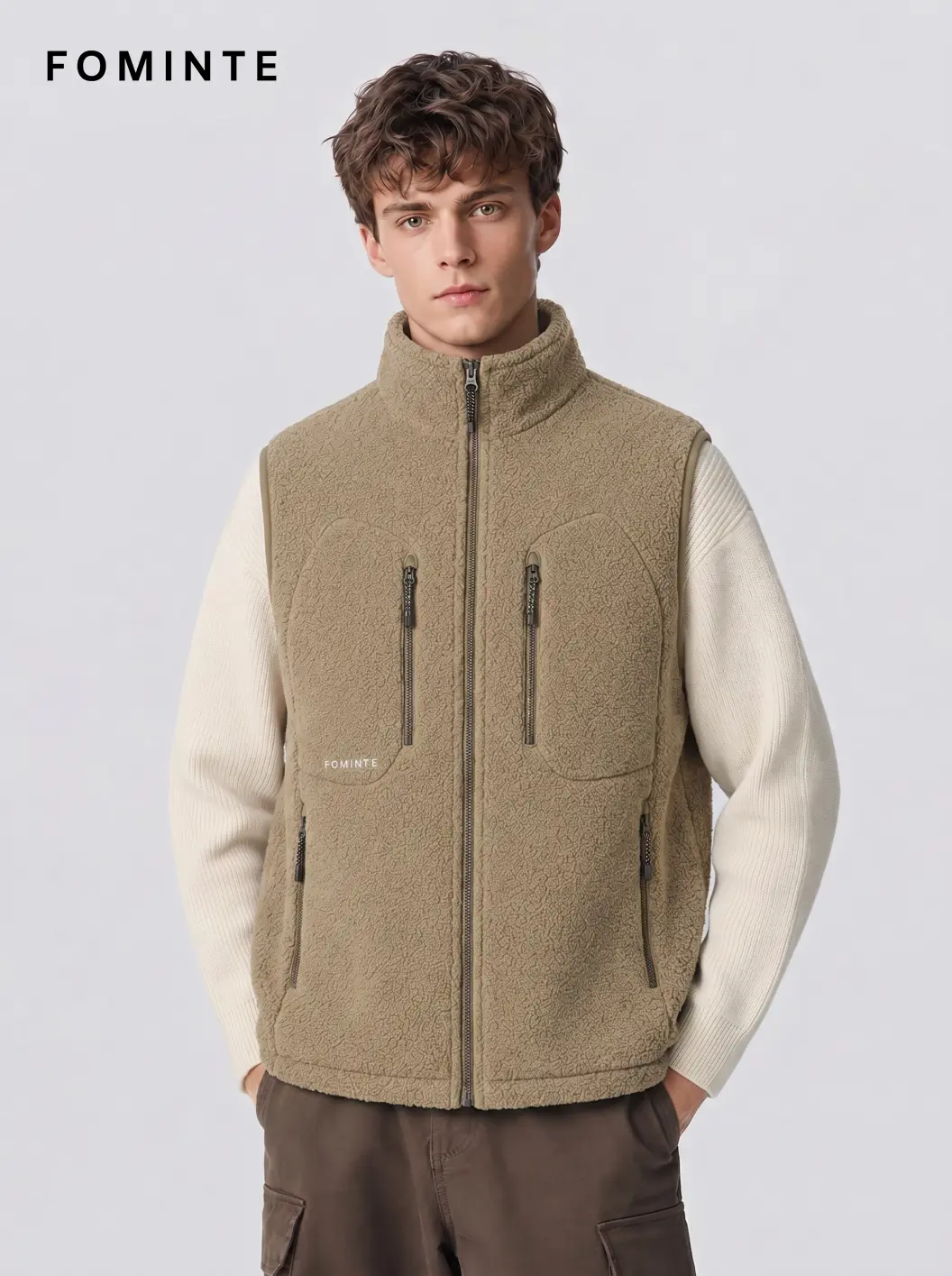 Men's Khaki Full-Zip Fleece Vest