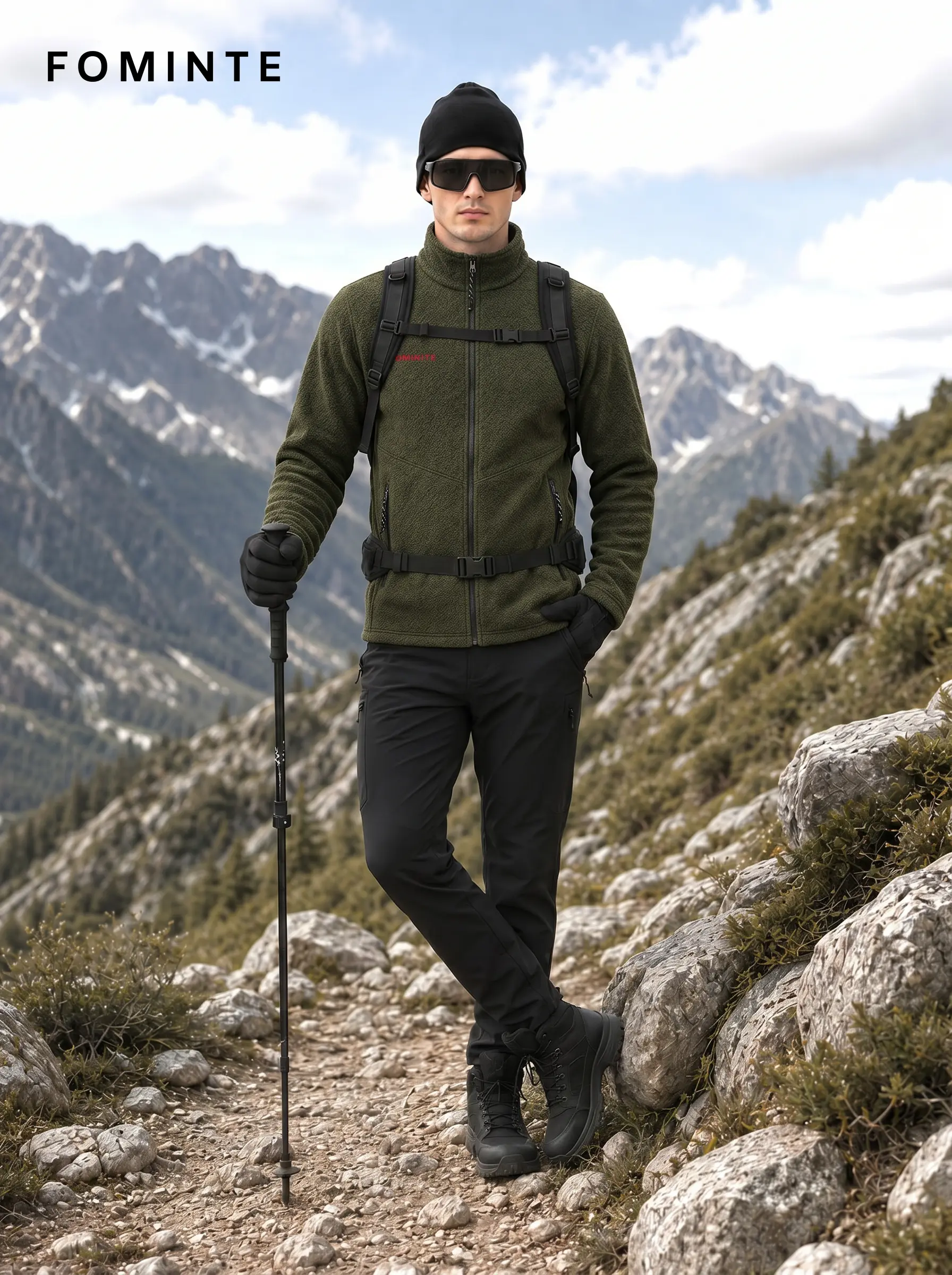 Men's Army Green Technical fleece Hiking Jacket