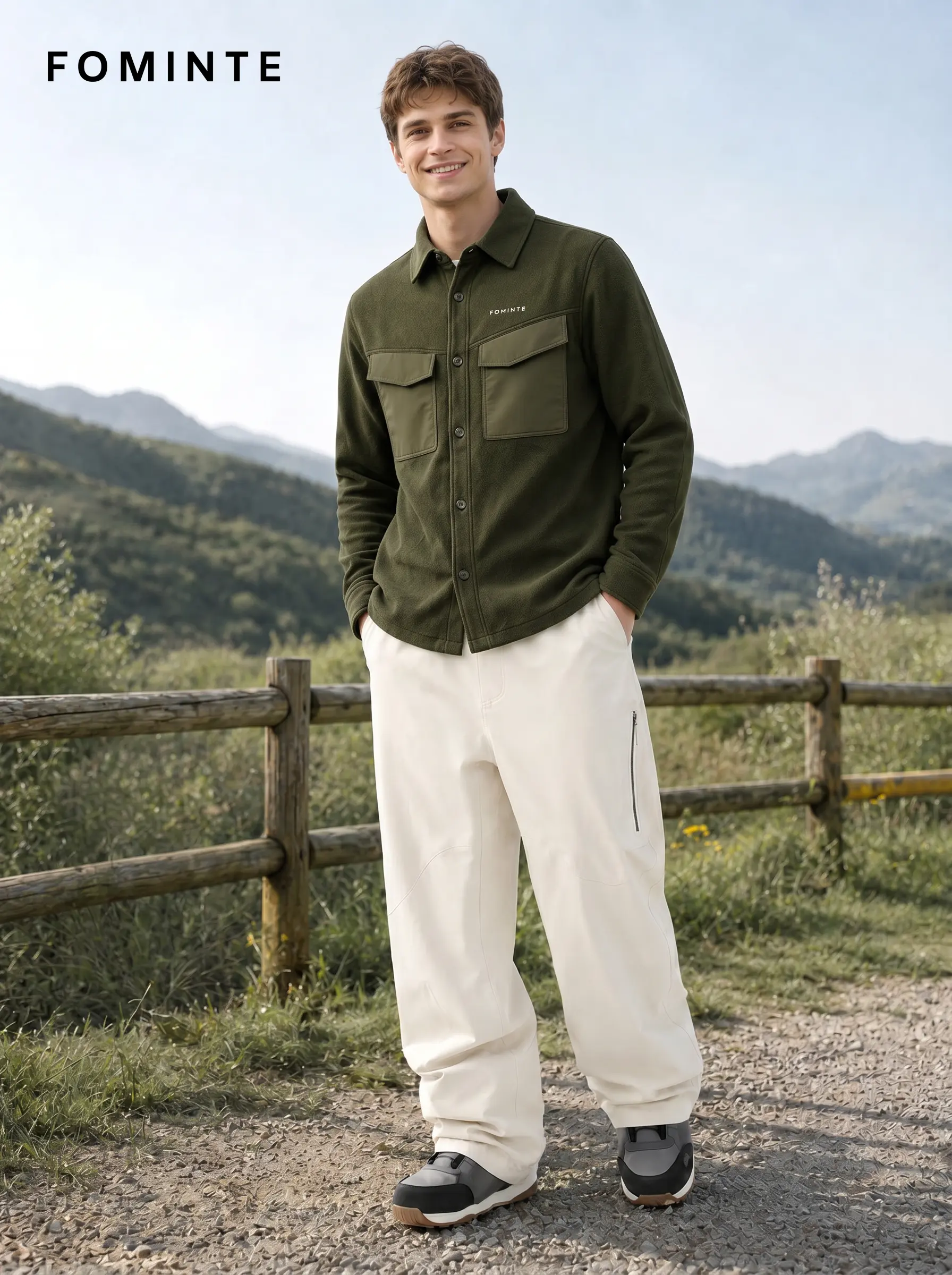 Men's Olive Green Chest Pocket fleece Jacket