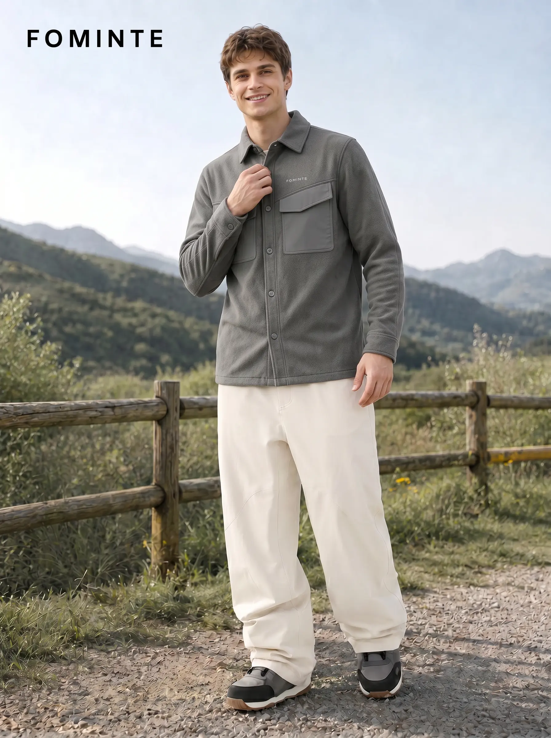 Men's Grey Chest Pocket fleece Jacket
