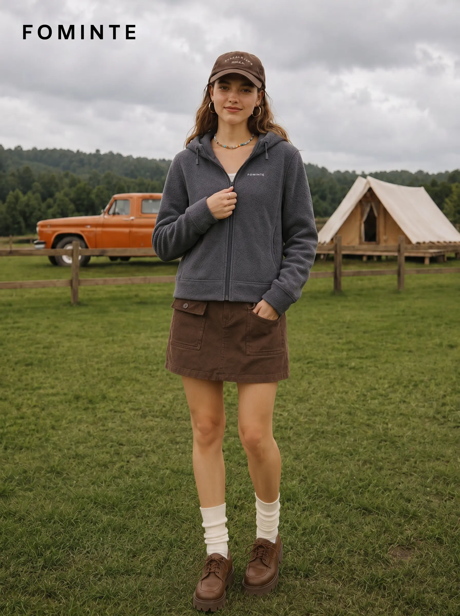 Women's Dark Grey Hooded Full-Zip Fleece Jacket