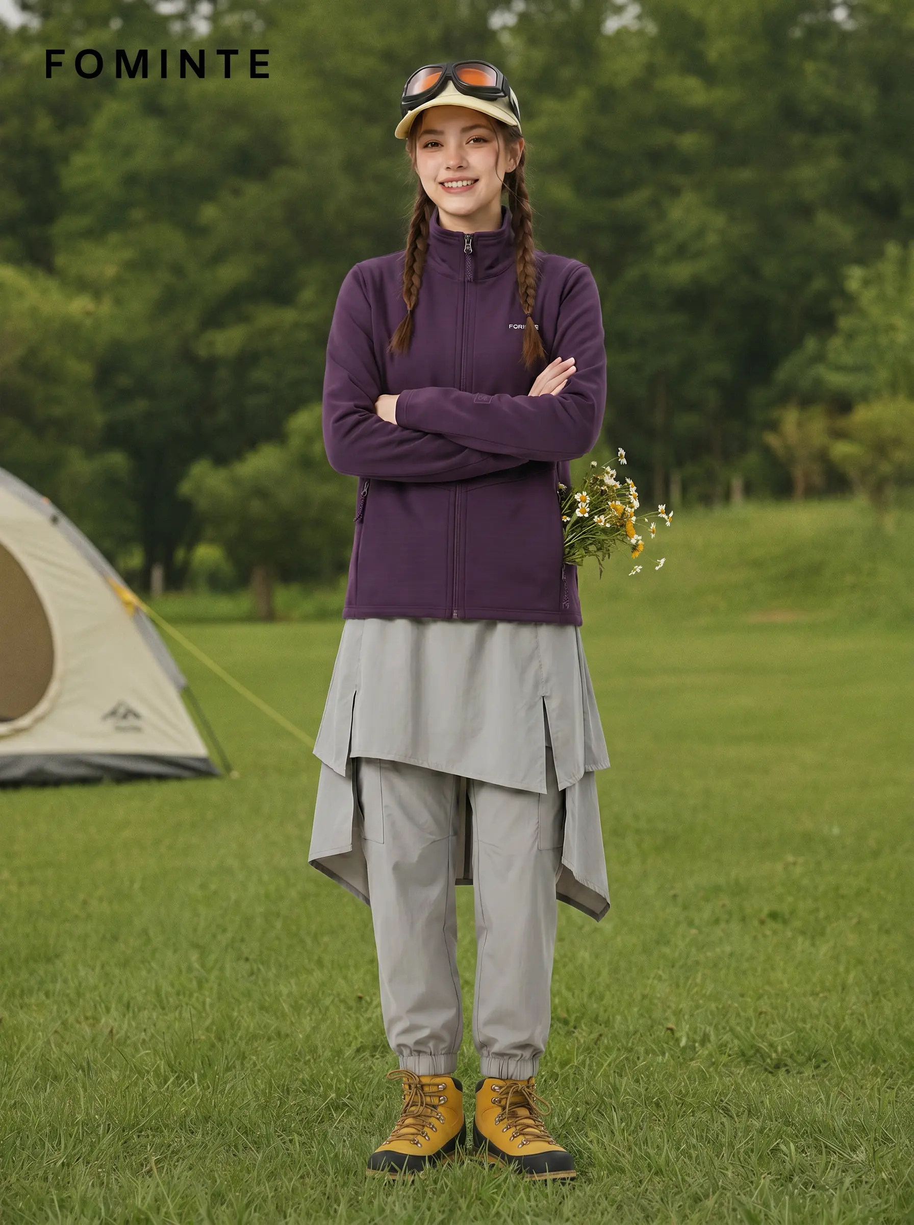 Women's Grape Purple Stand Collar Full-Zip Fleece Jacket