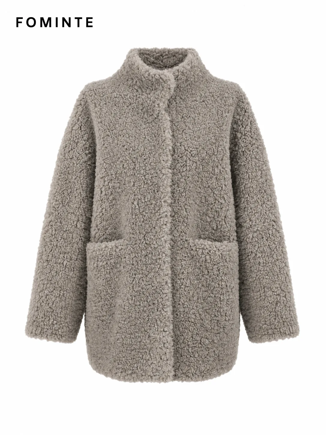 Grey High-Neck Faux Fur Coat Wholesale