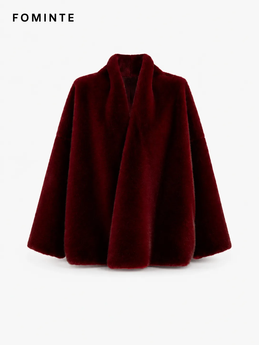 Red Stand-Collar Faux Fur Swing Coat