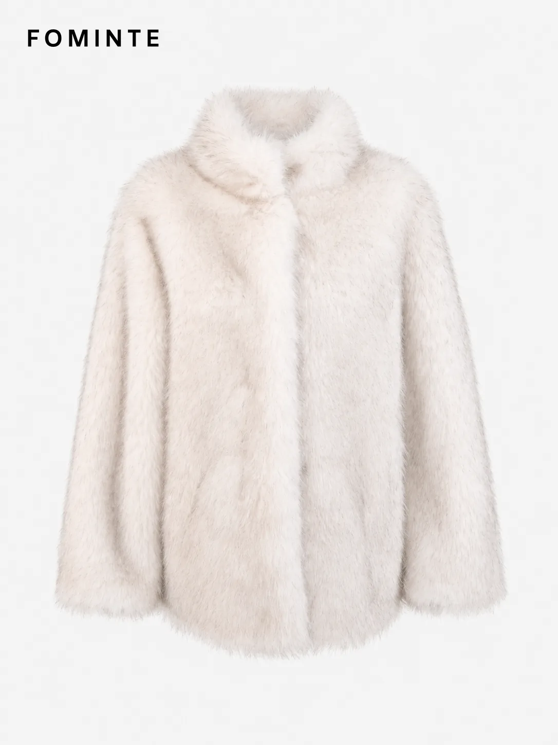 Light Grey Notched Faux Fur Coat Wholesale