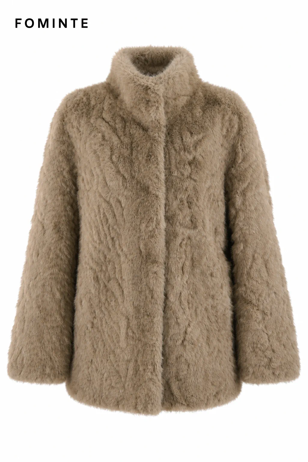 Taupe Button-Front Faux Fur Jacket Wholesale