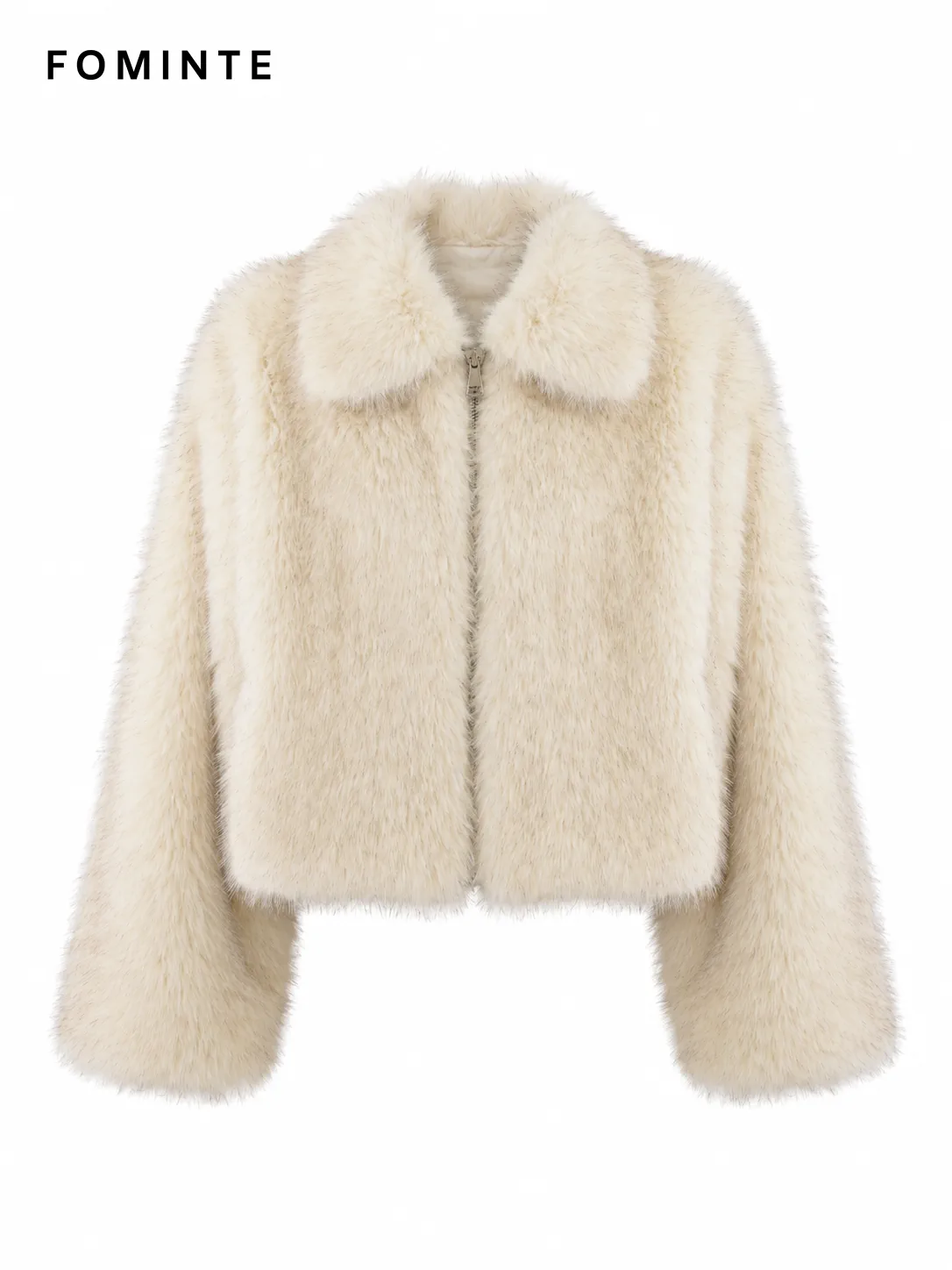 Ivory Zip-Front Faux Fur Jacket Wholesale