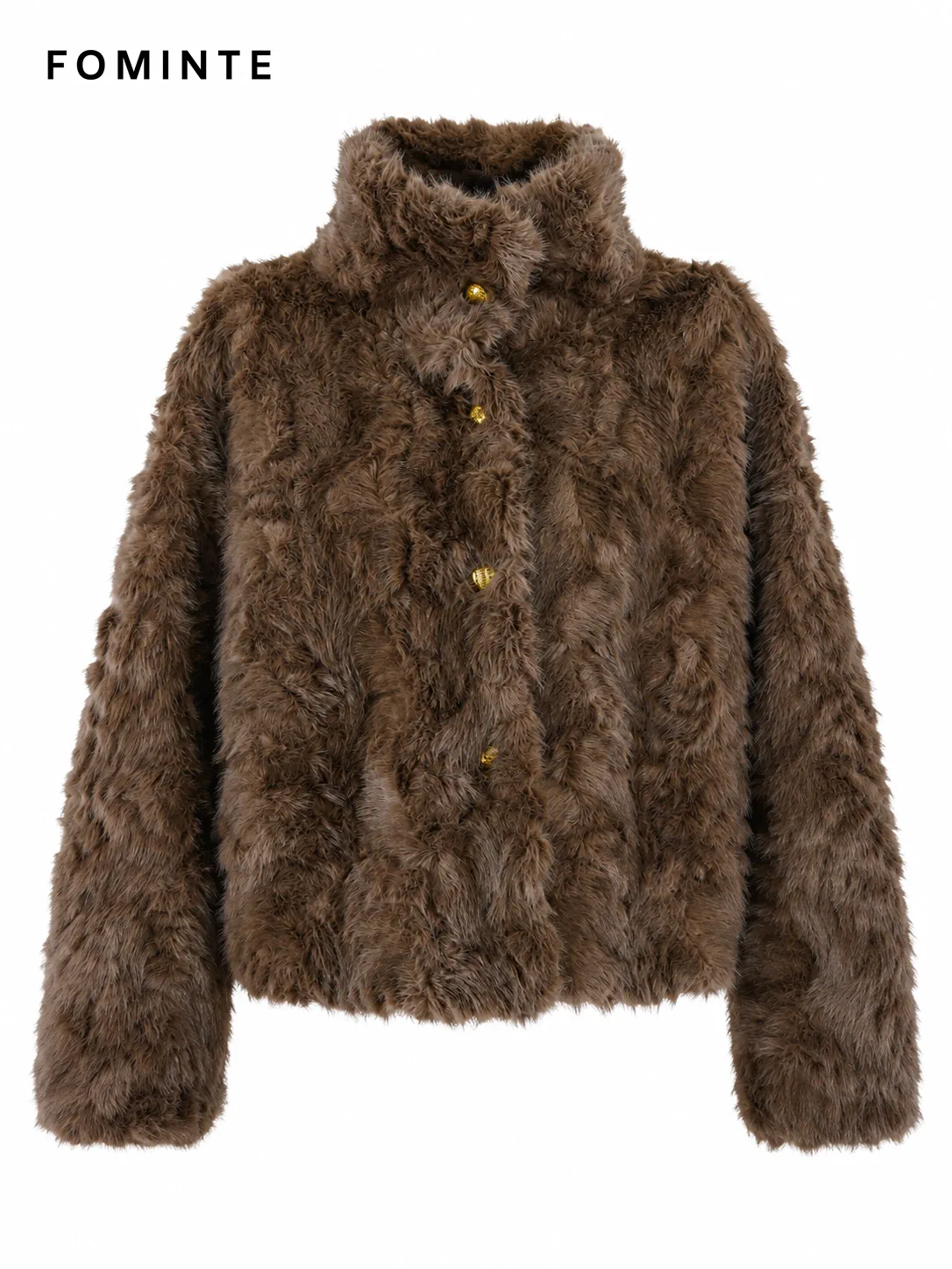 Coffee Button-Front Faux Fur Jacket Wholesale