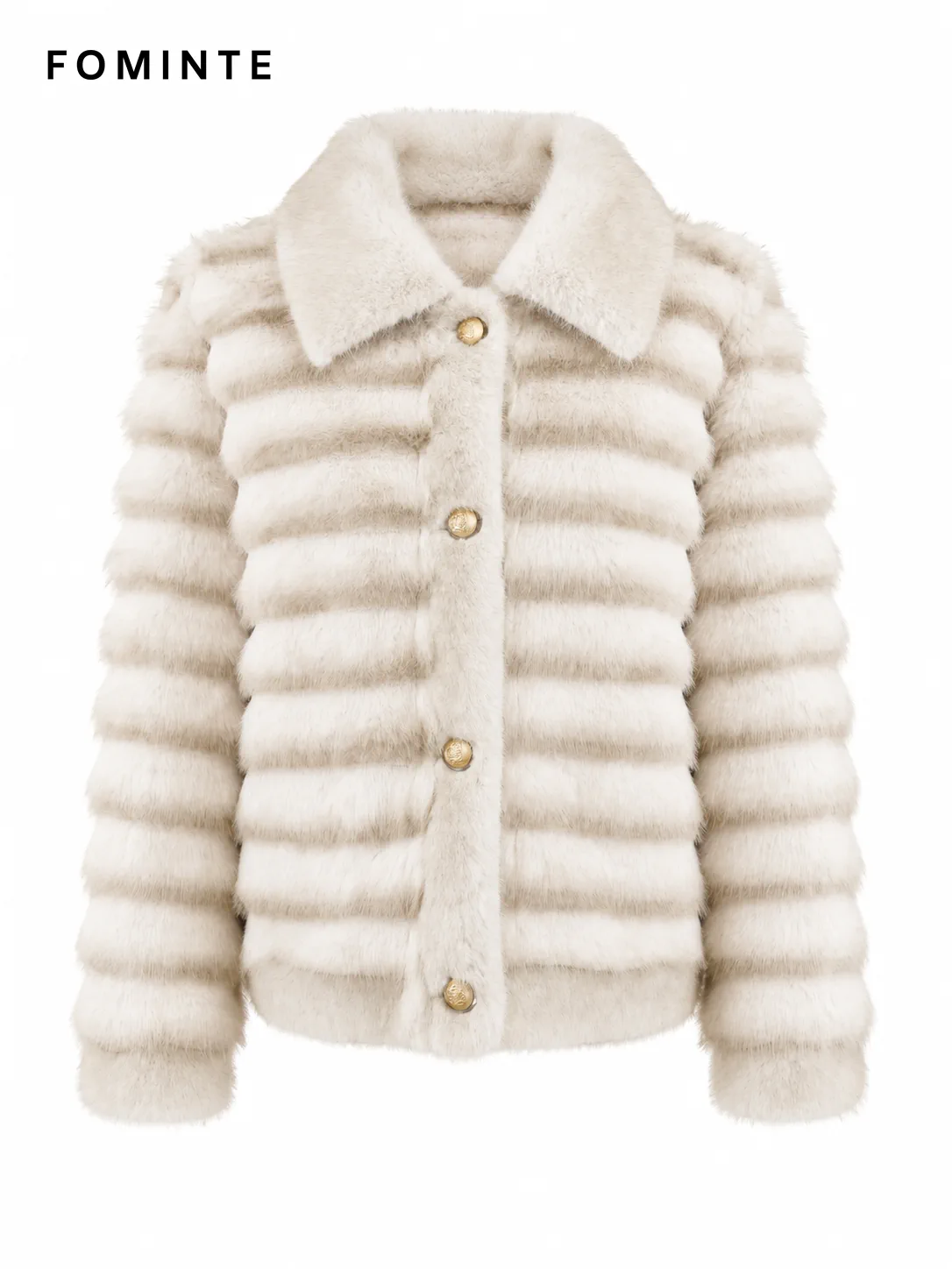 White Striped Faux Fur Button-Front Jacket Wholesale