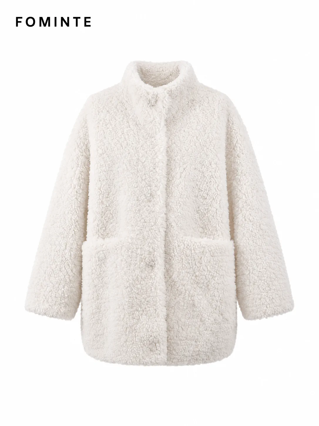 White Textured Faux Fur Patch-Pocket Jacket Wholesale