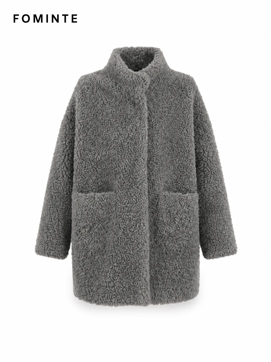 Grey Textured Faux Fur Patch-Pocket Jacket Wholesale