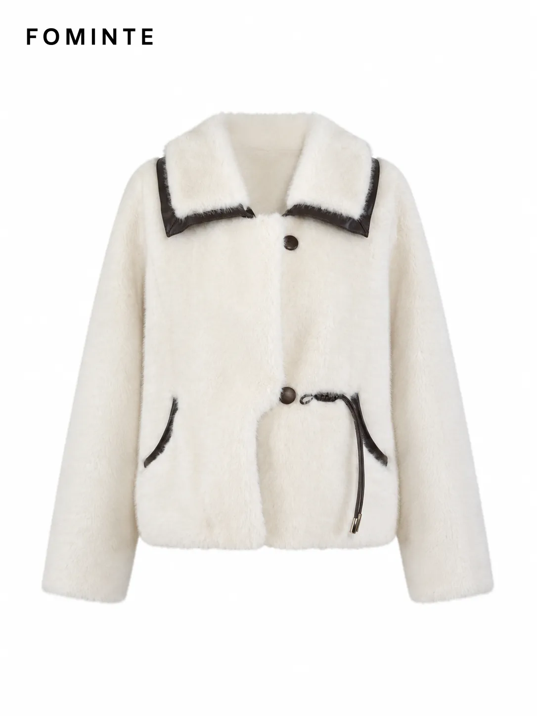 Ivory Contrast-Trim Faux Fur Jacket Wholesale