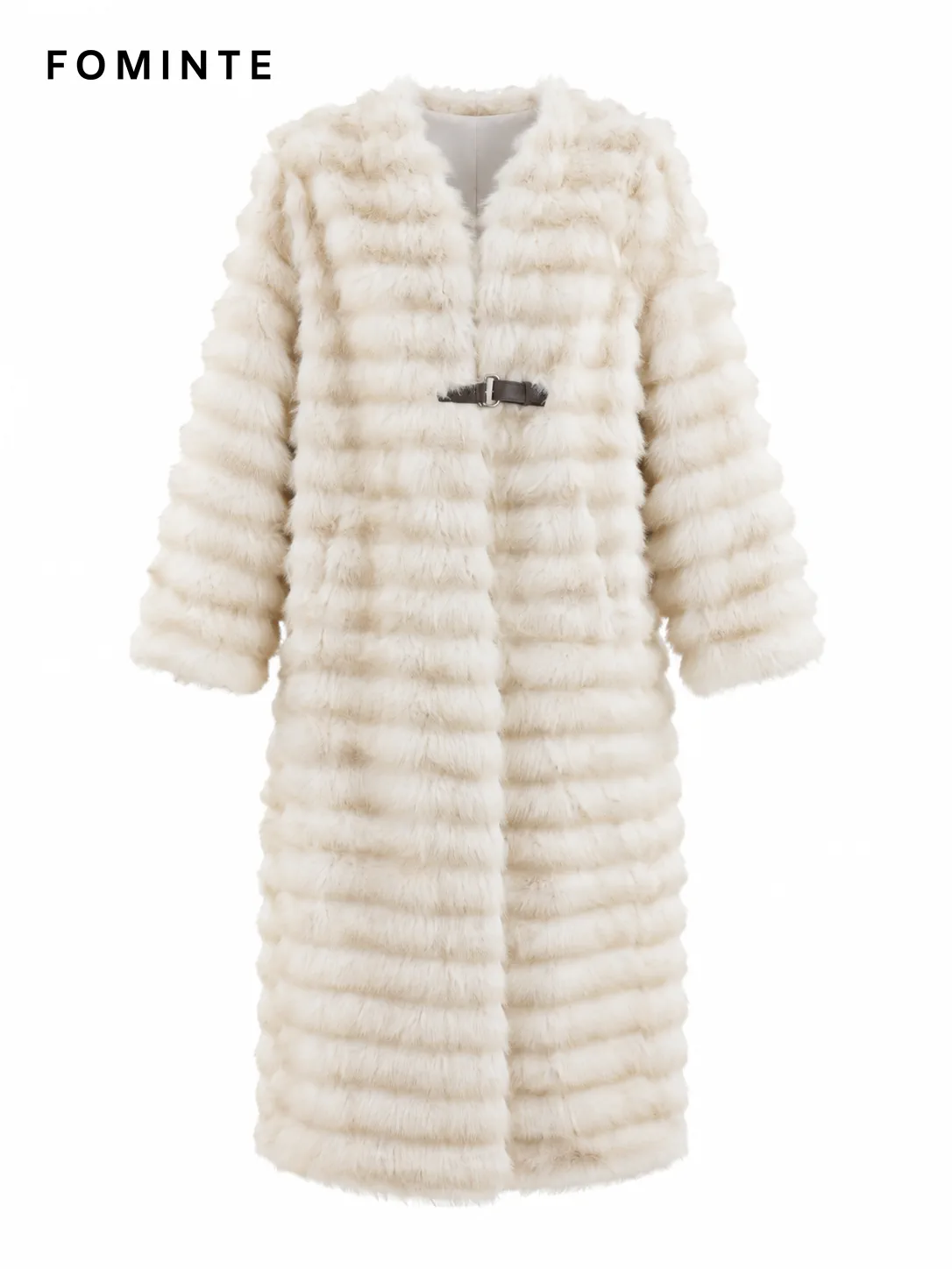 White Belted Faux Fur Coat Wholesale
