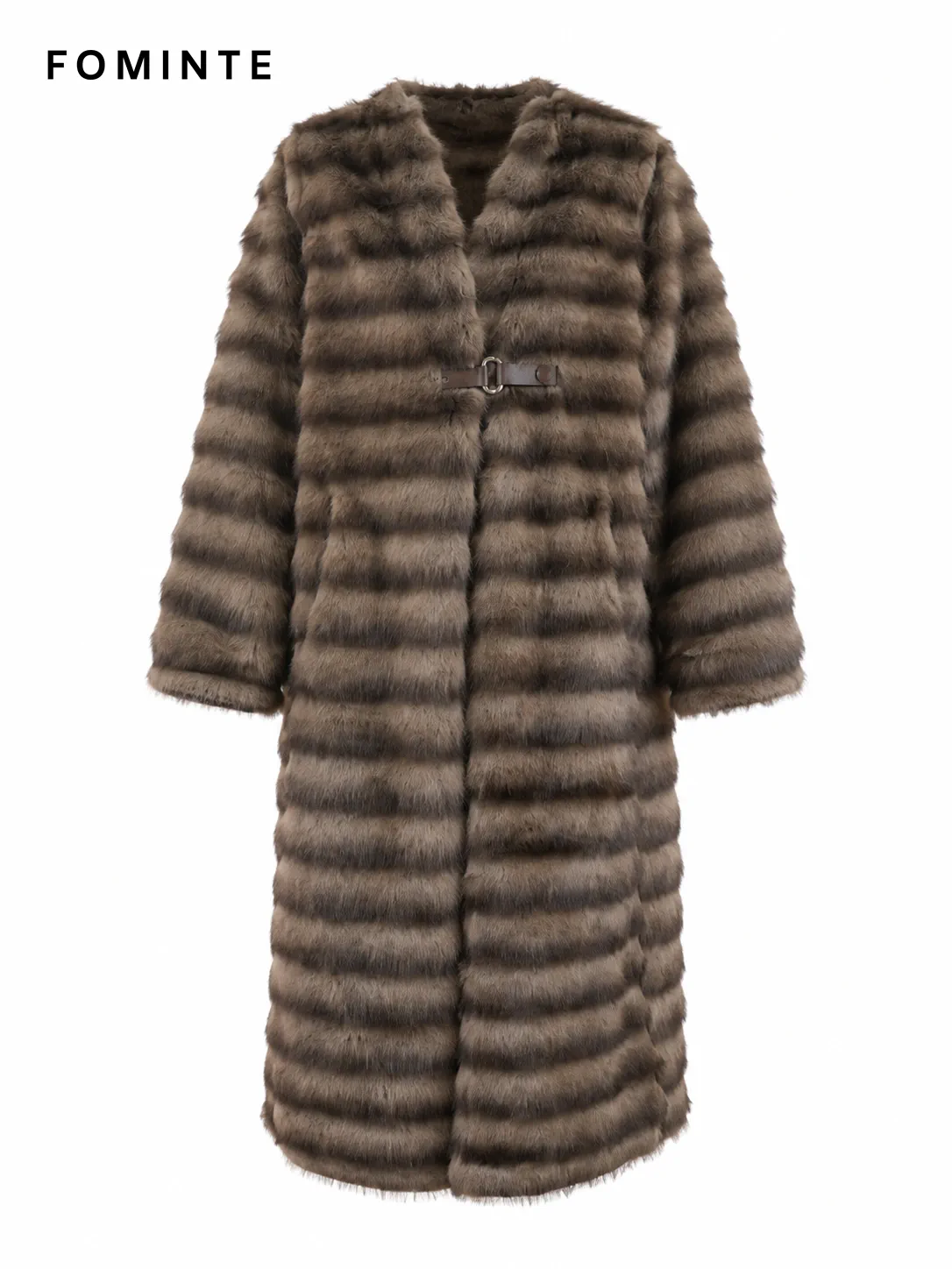 Coffee Belted Faux Fur Coat Wholesale