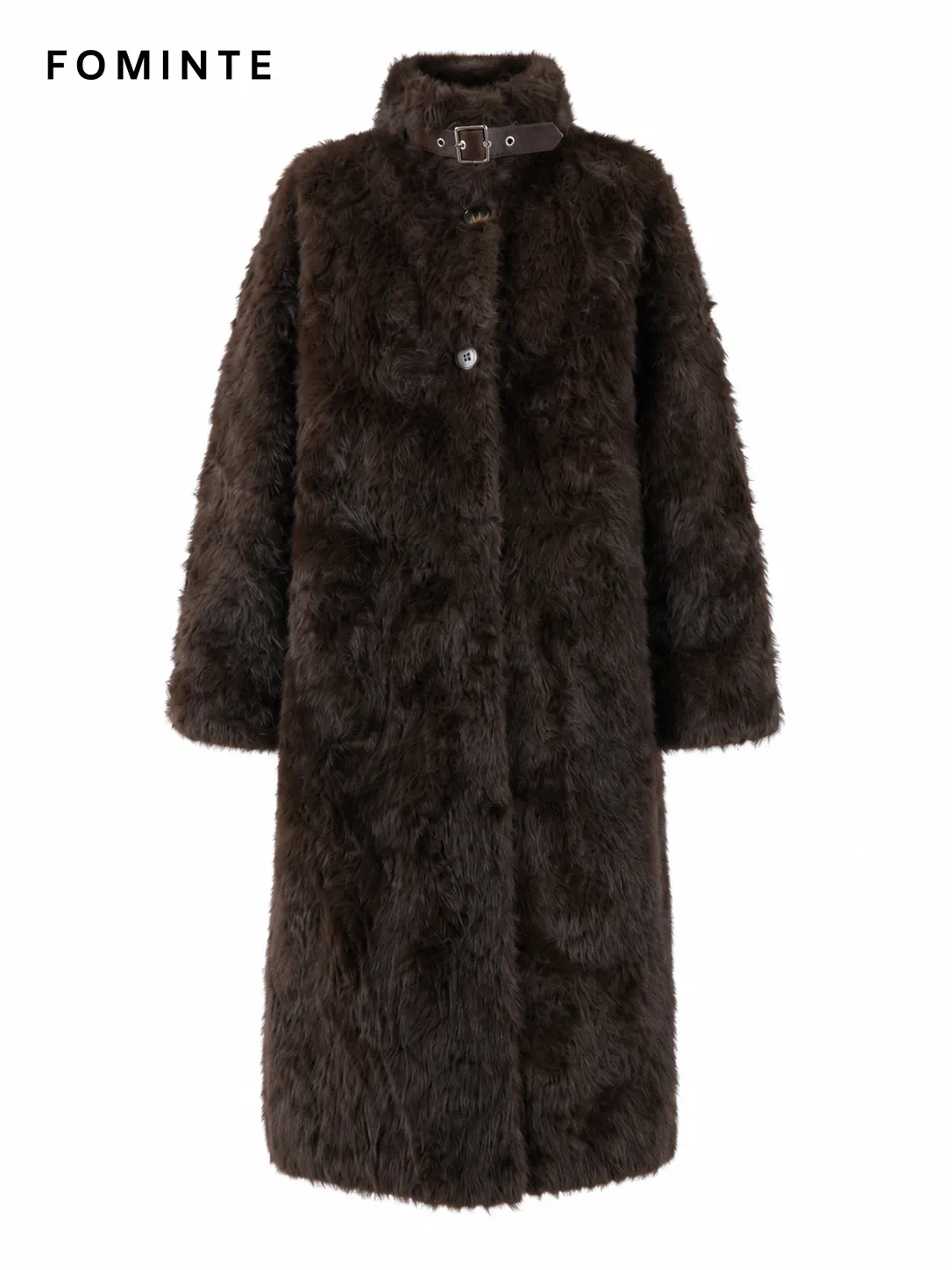 Black Buckle-Collar Faux Fur Coat Wholesale