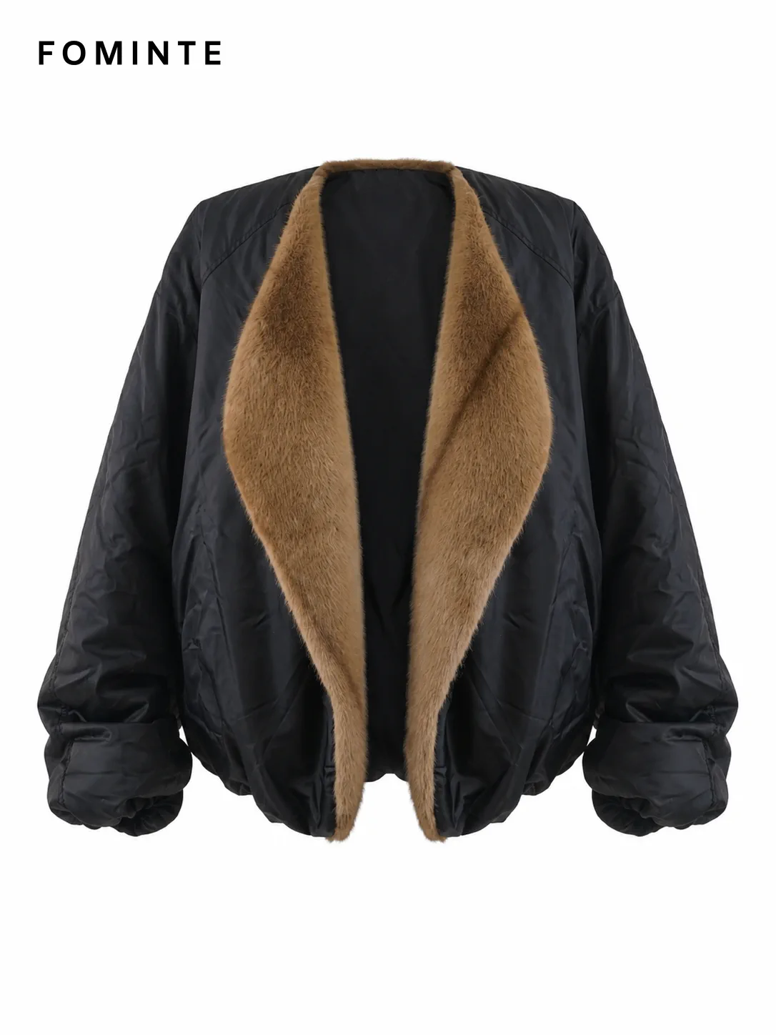 Black Quilted Jacket with Faux Fur Collar Wholesale