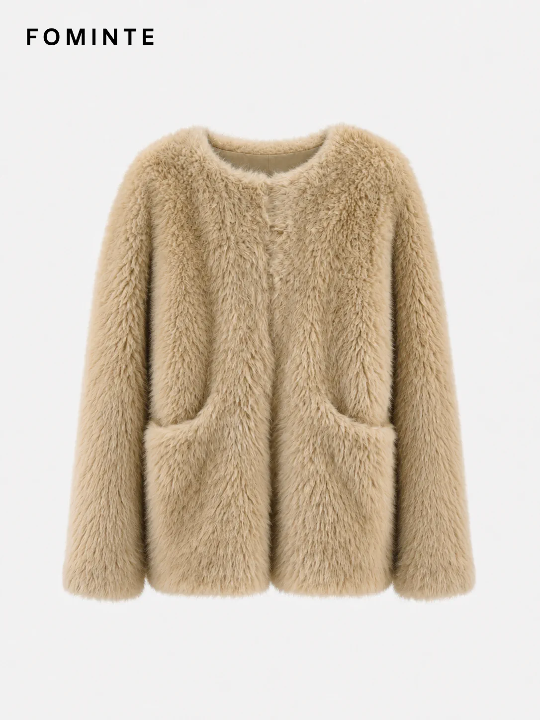 Yellow Collarless Faux Fur Jacket Wholesale