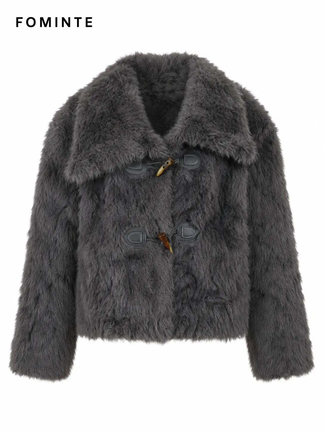 Grey Toggle-Front Faux Fur Jacket Wholesale