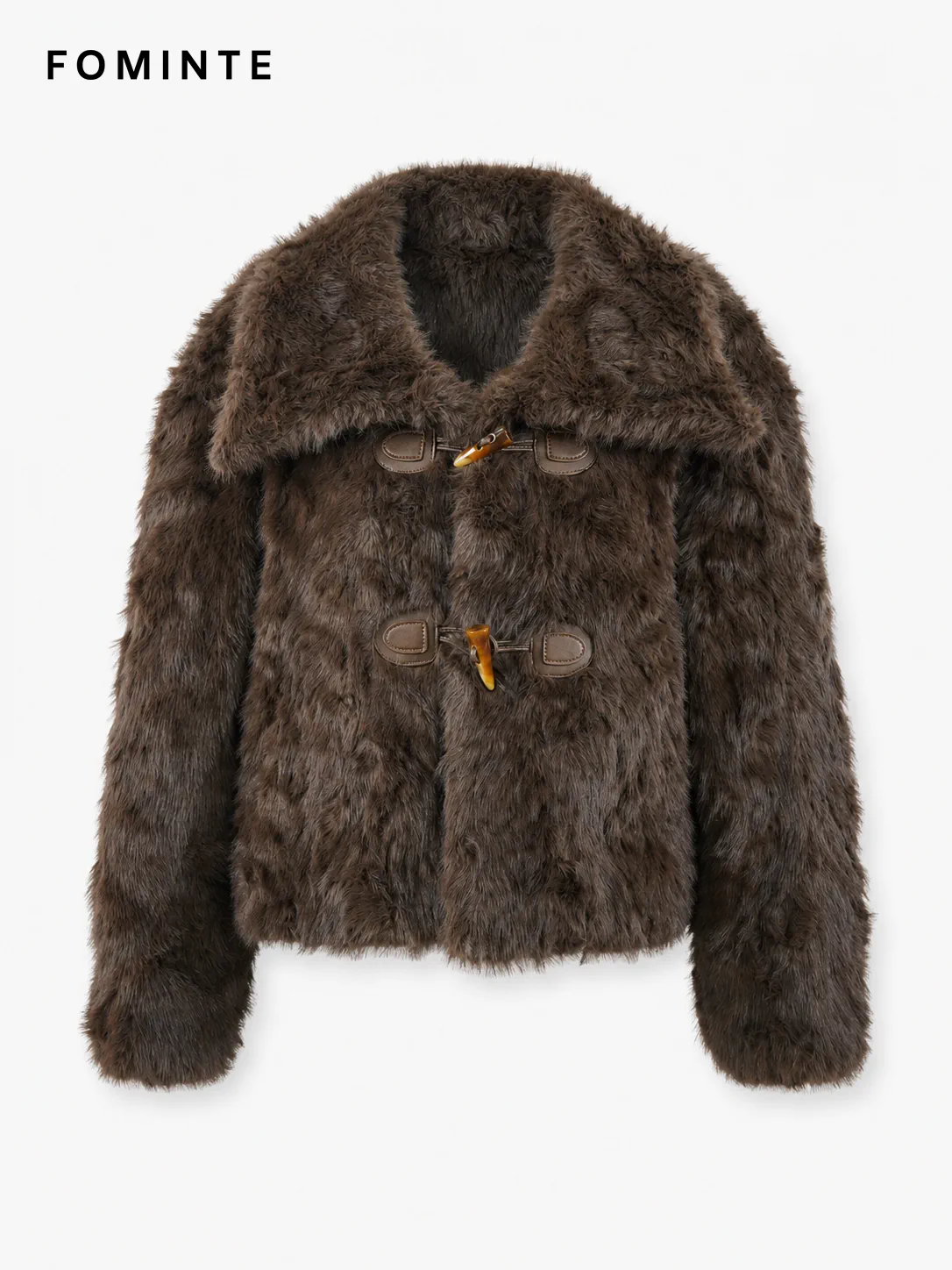 Brown Toggle-Front Faux Fur Jacket Wholesale