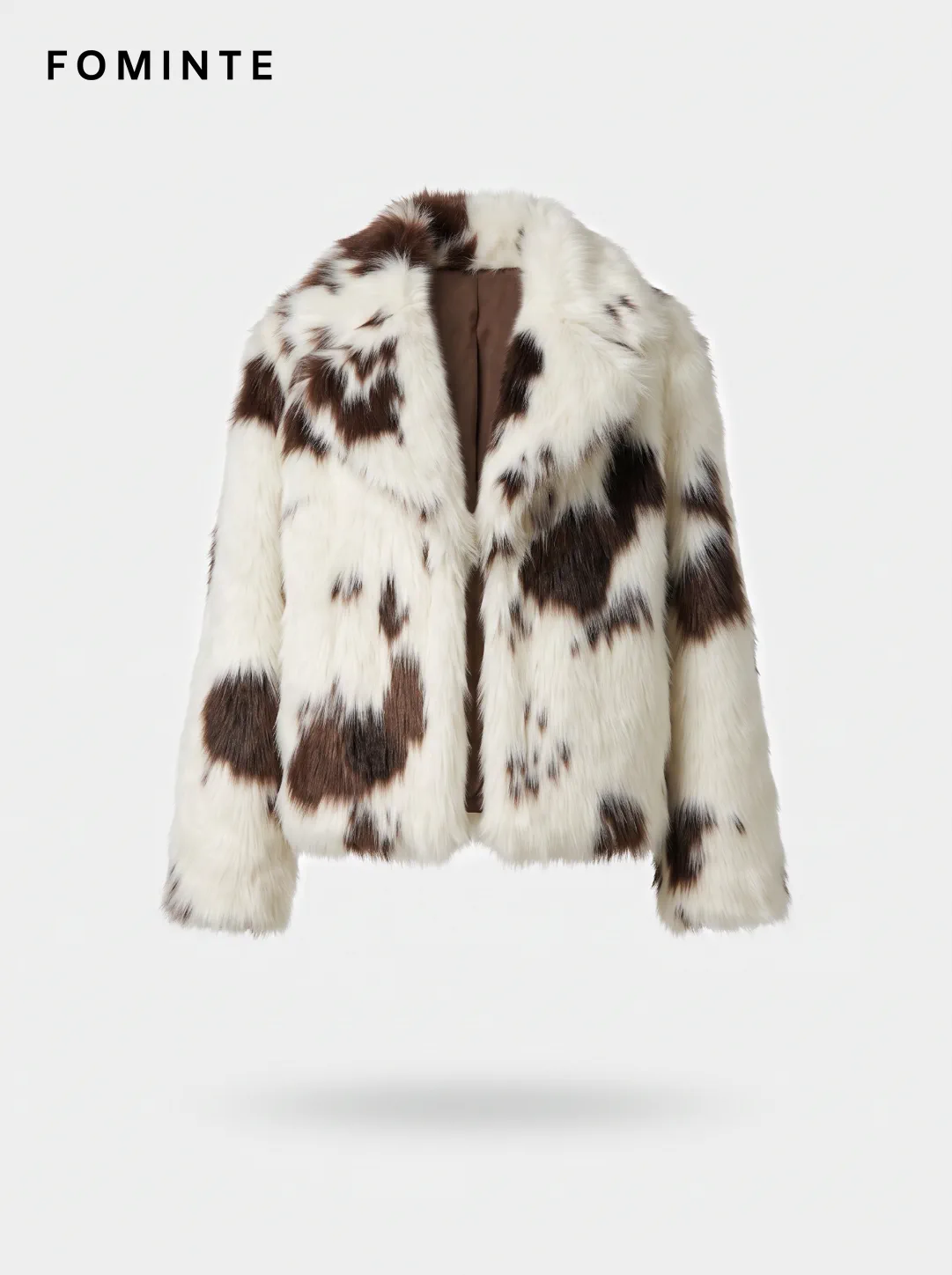 Ivory and Brown Patch Faux Fur Jacket