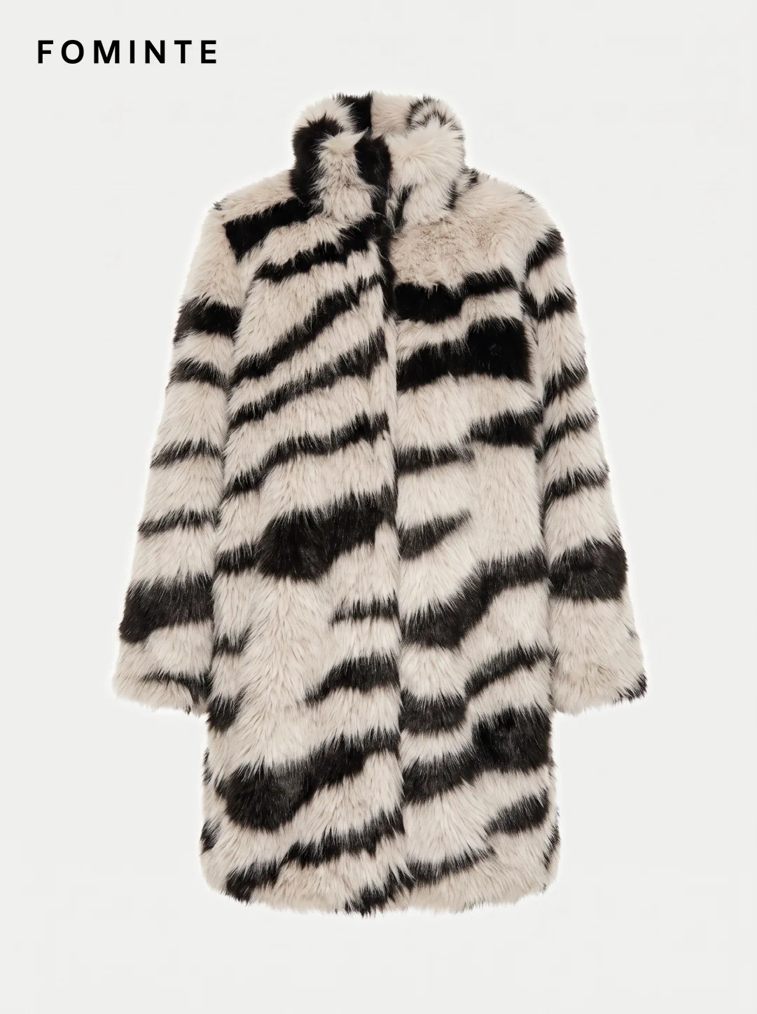 Ivory Diagonal-Stripe Faux Fur Coat Wholesale