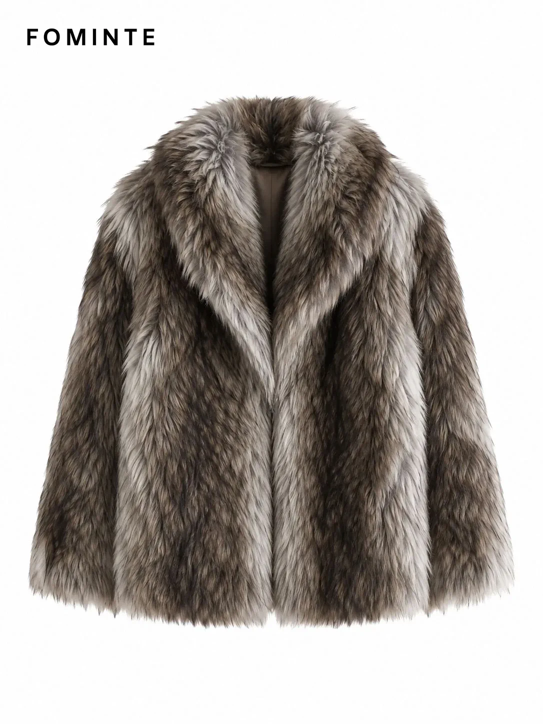Brown and Grey Tonal-Streak Faux Fur Jacket Wholesale