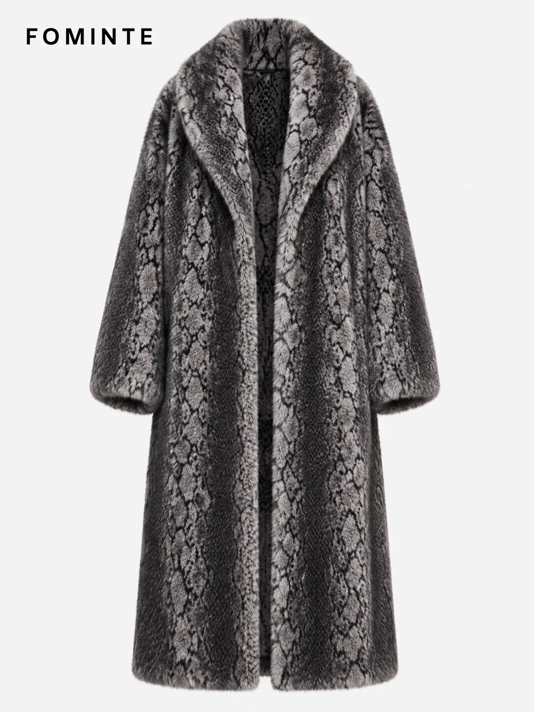 Charcoal Reptile-Inspired Faux Fur Coat Wholesale