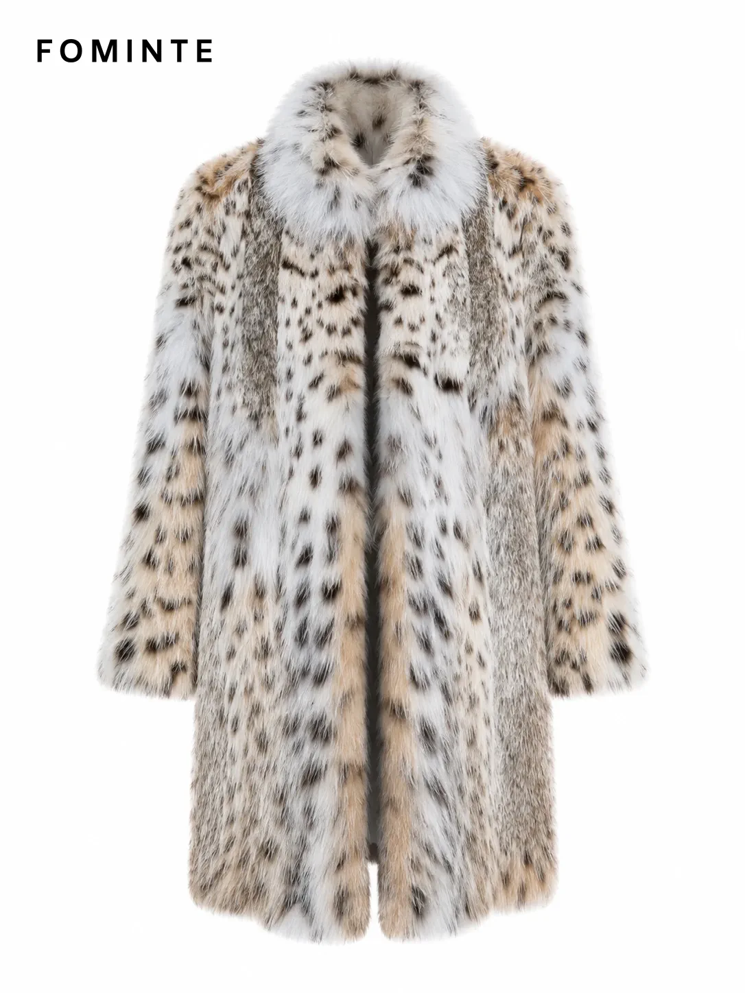 Ivory Mixed-Spot Faux Fur Coat Wholesale