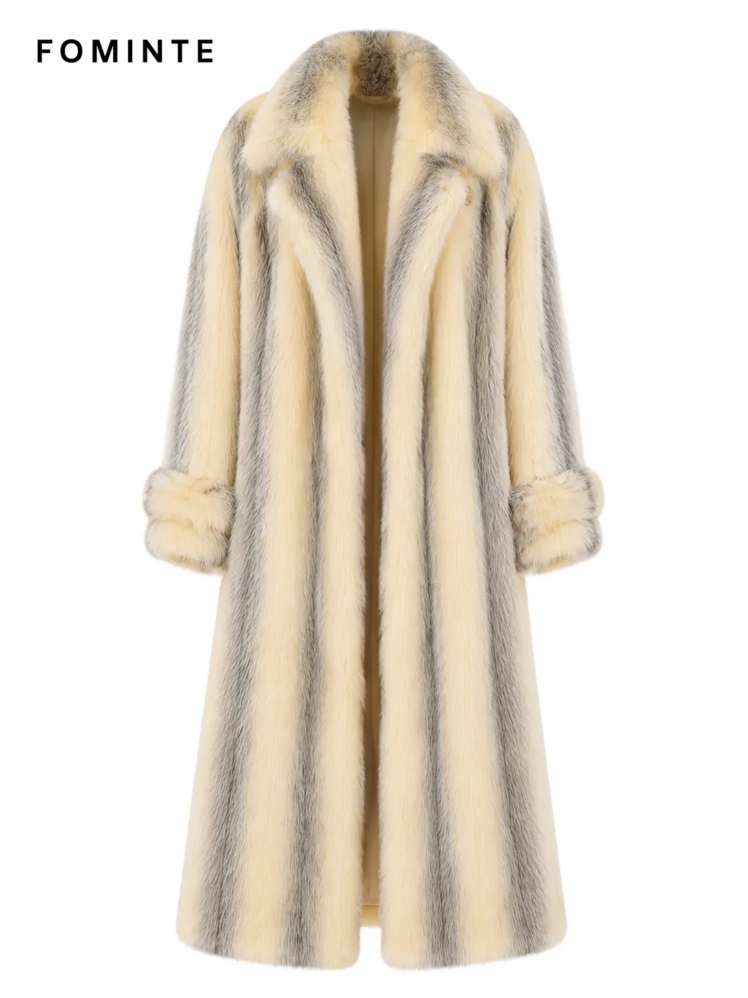 Cream and Dove Grey Striped Faux Fur Coat Wholesale