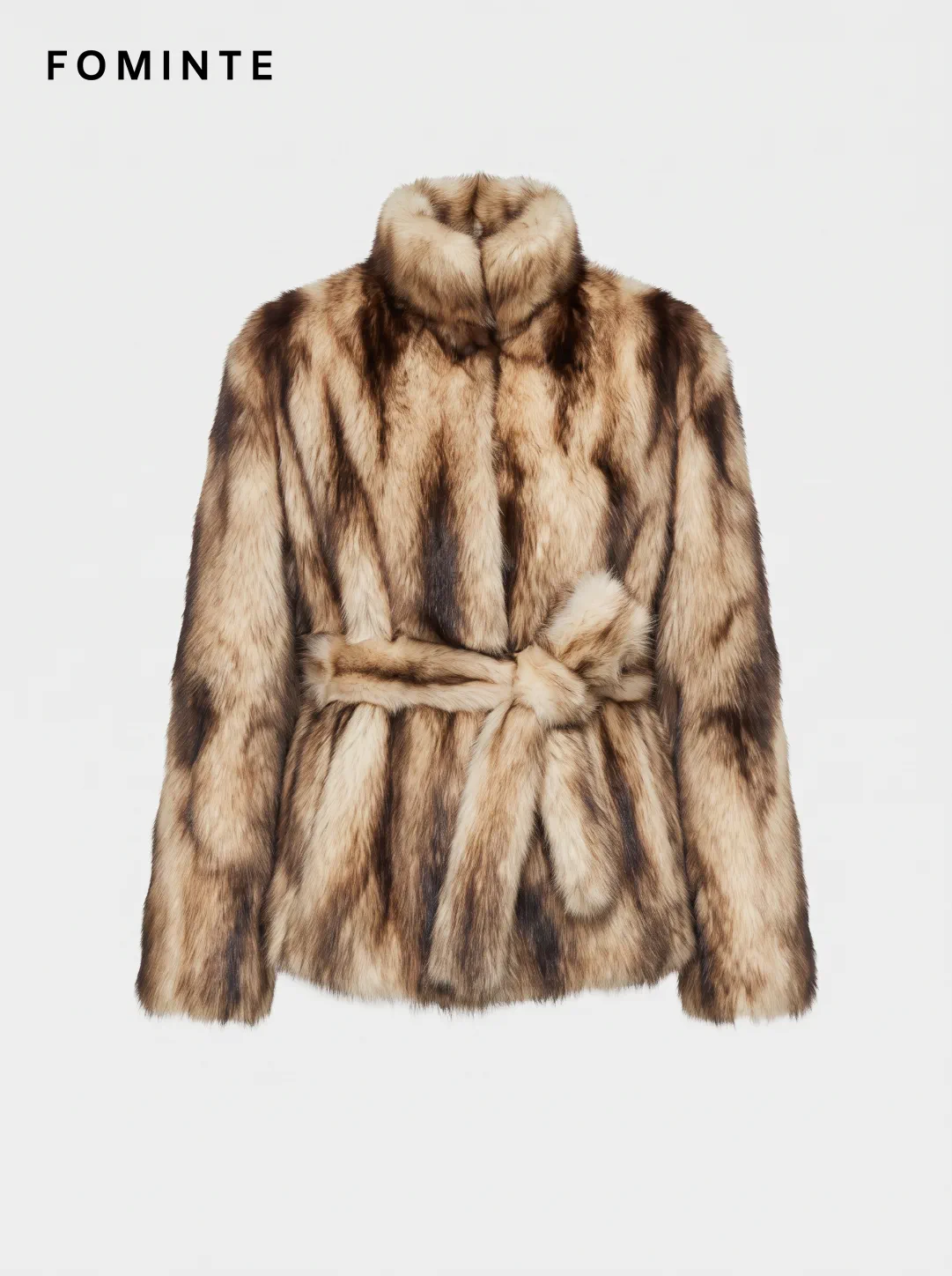 Caramel Belted Faux Fur Jacket Wholesale