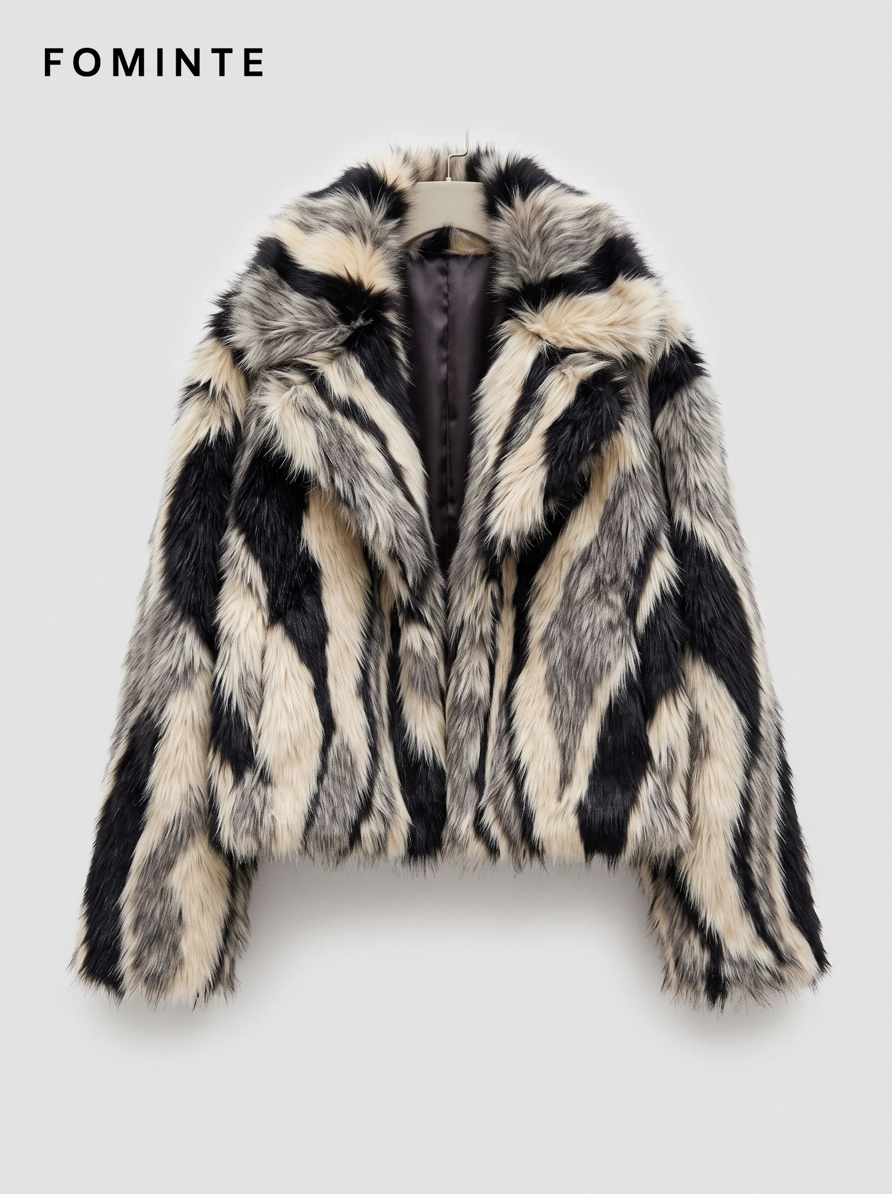 Black and Grey Banded Faux Fur Jacket Wholesale